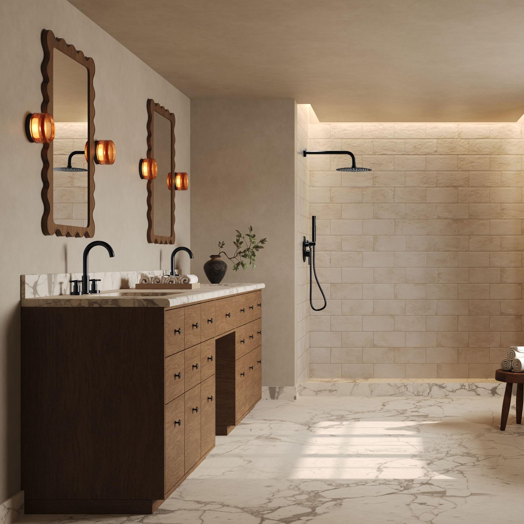 GRANDJOY Complete Shower System, 10" and 6" Dual Wall Mount Rain Shower Faucets with Handheld Shower Spray, High Pressure in Matte Black