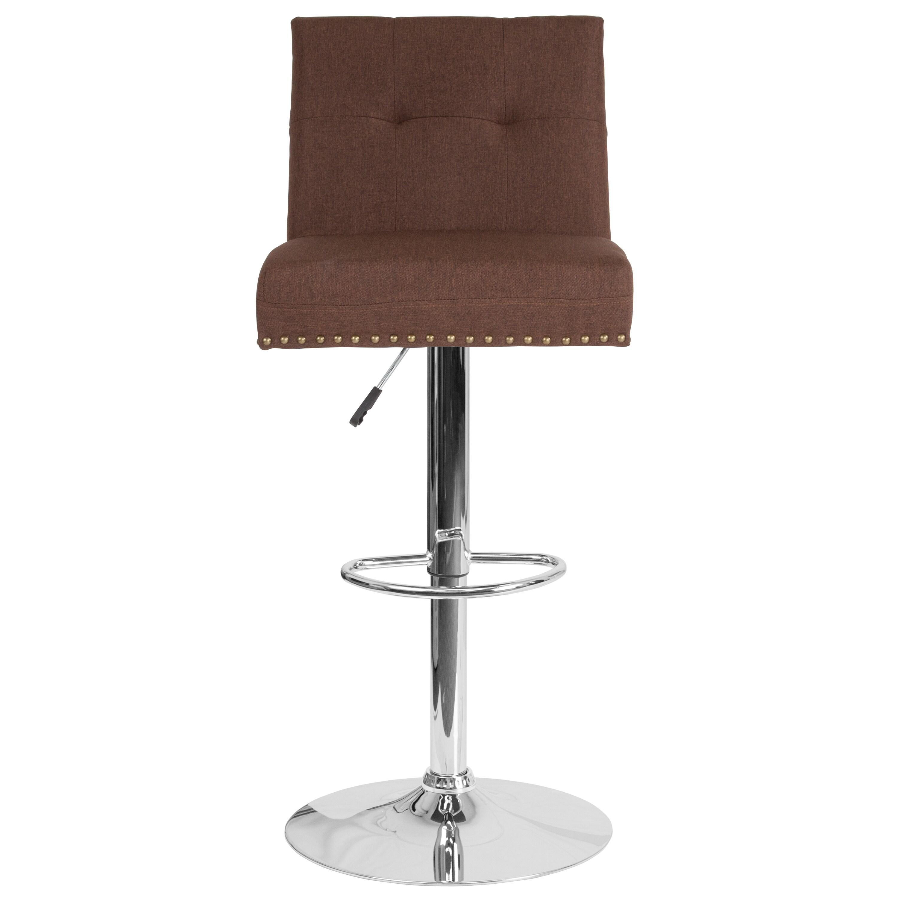 Flash Furniture Ravello Contemporary Adjustable Height Barstool with Accent Nail Trim in Brown Fabric