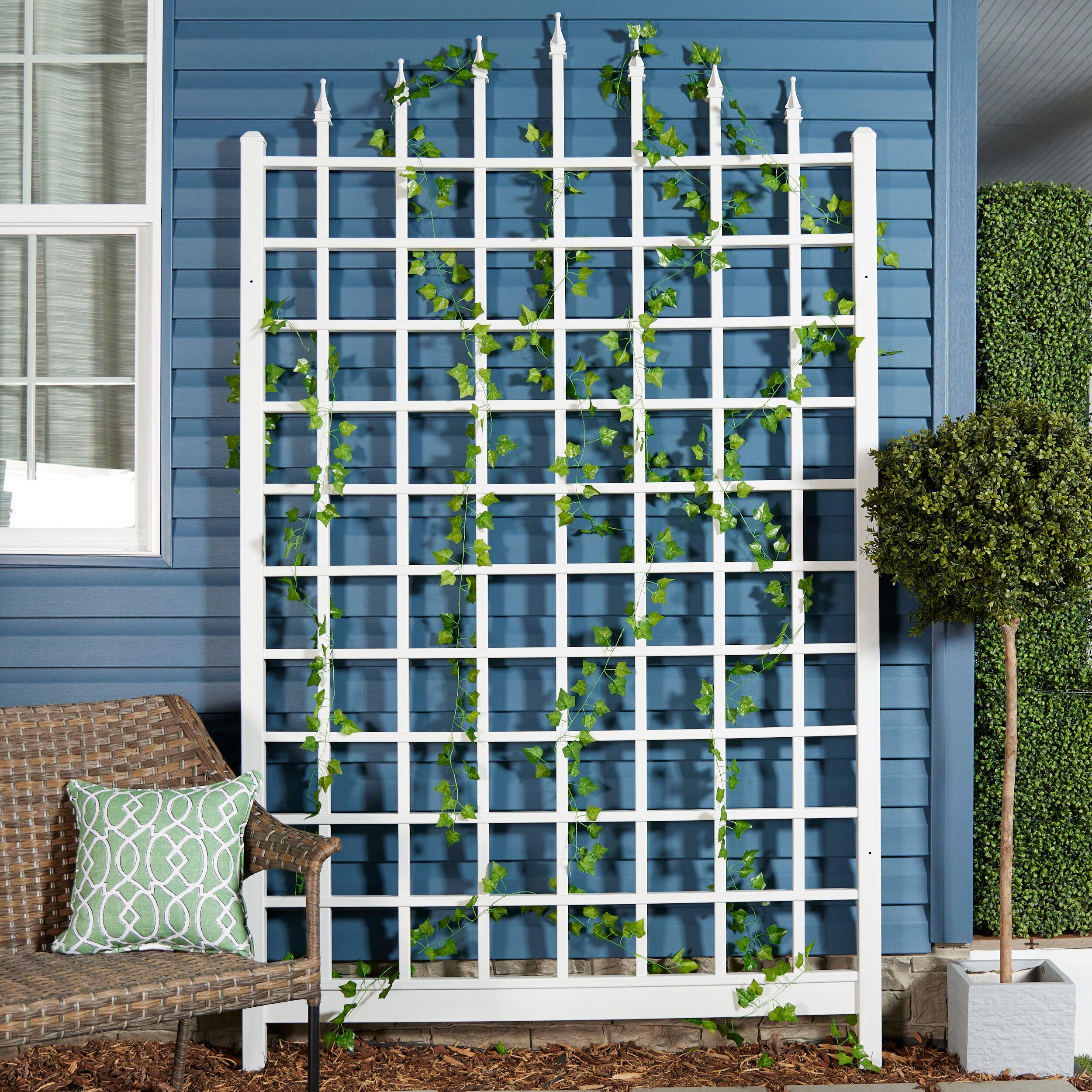 Dura-Trel Winchester 57"x95" PVC Vinyl Outdoor Garden Trellis Support for Vines, Climbing Plants, Flowers, & Vegetables w/Wall Mounting Screws, White