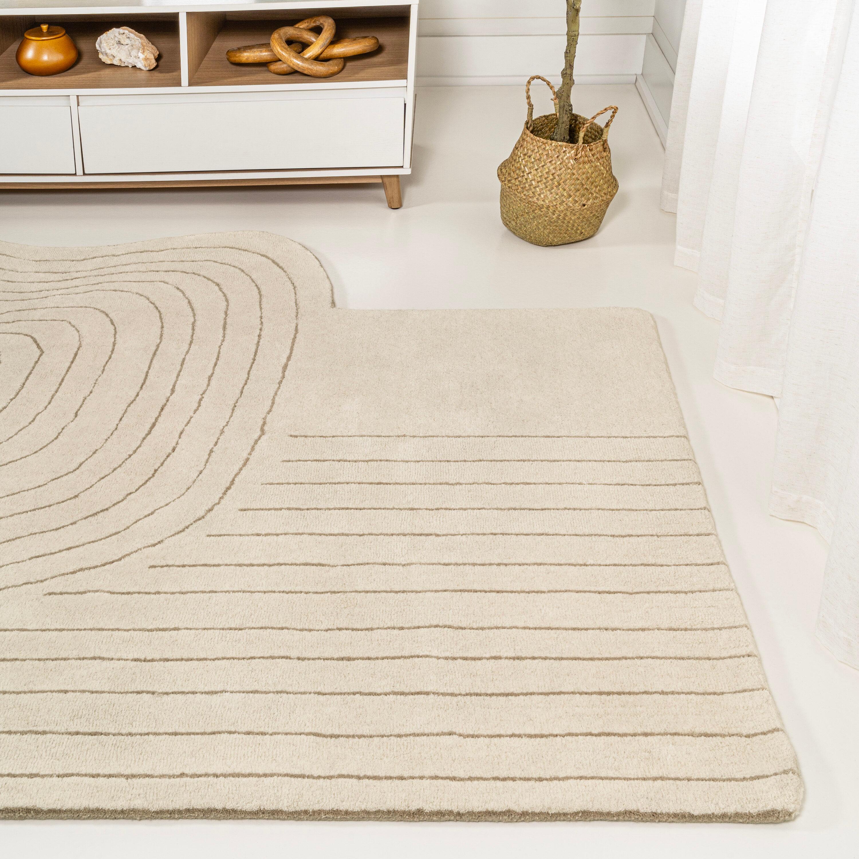 JONATHAN Y Retro Bohemian Abstract Striped Handwoven Wool Ivory/Beige 6 ft. x 9 ft. Area Rug
