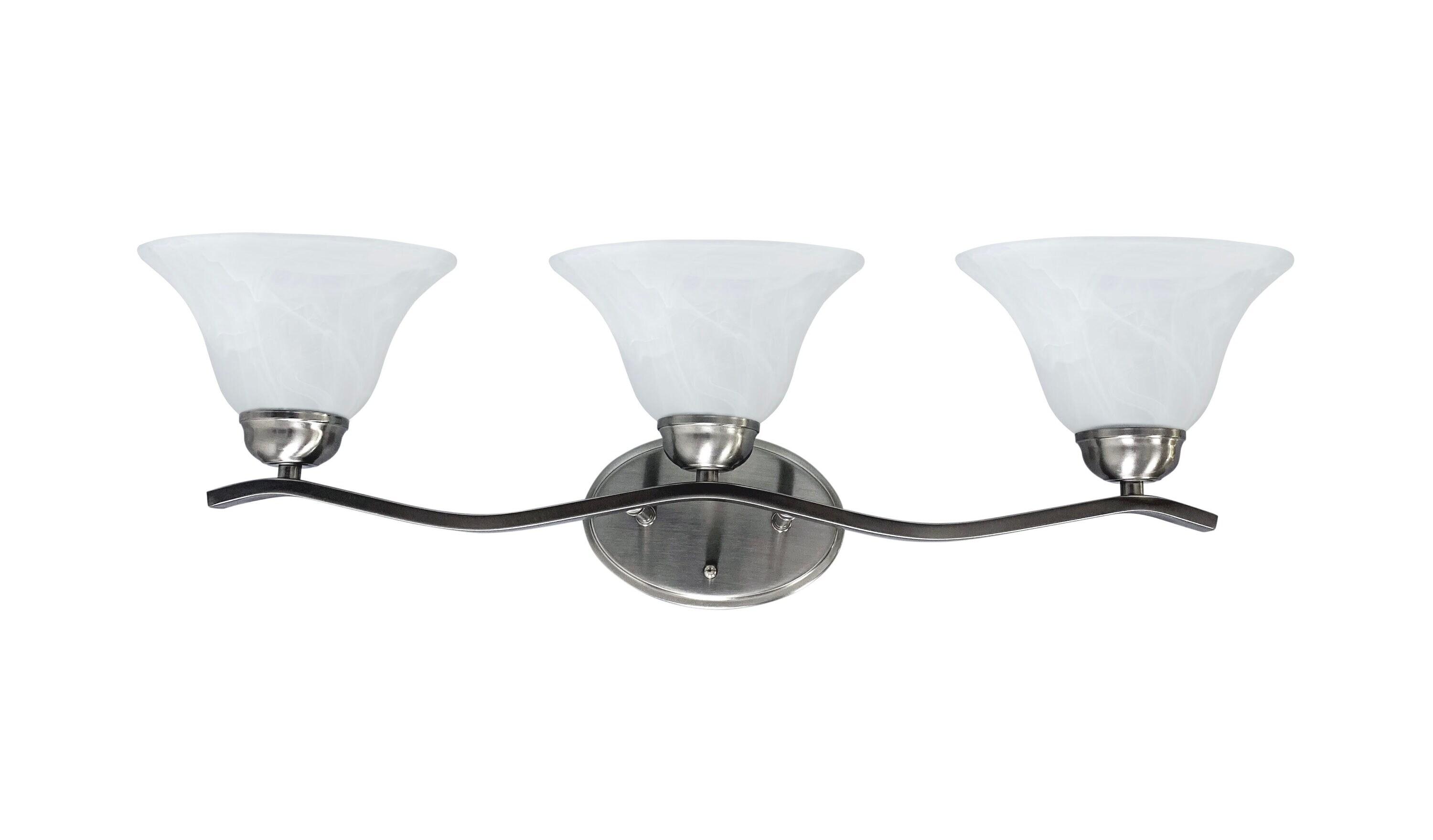 26.25" Satin Nickel Vanity Light with Alabaster Glass Shades