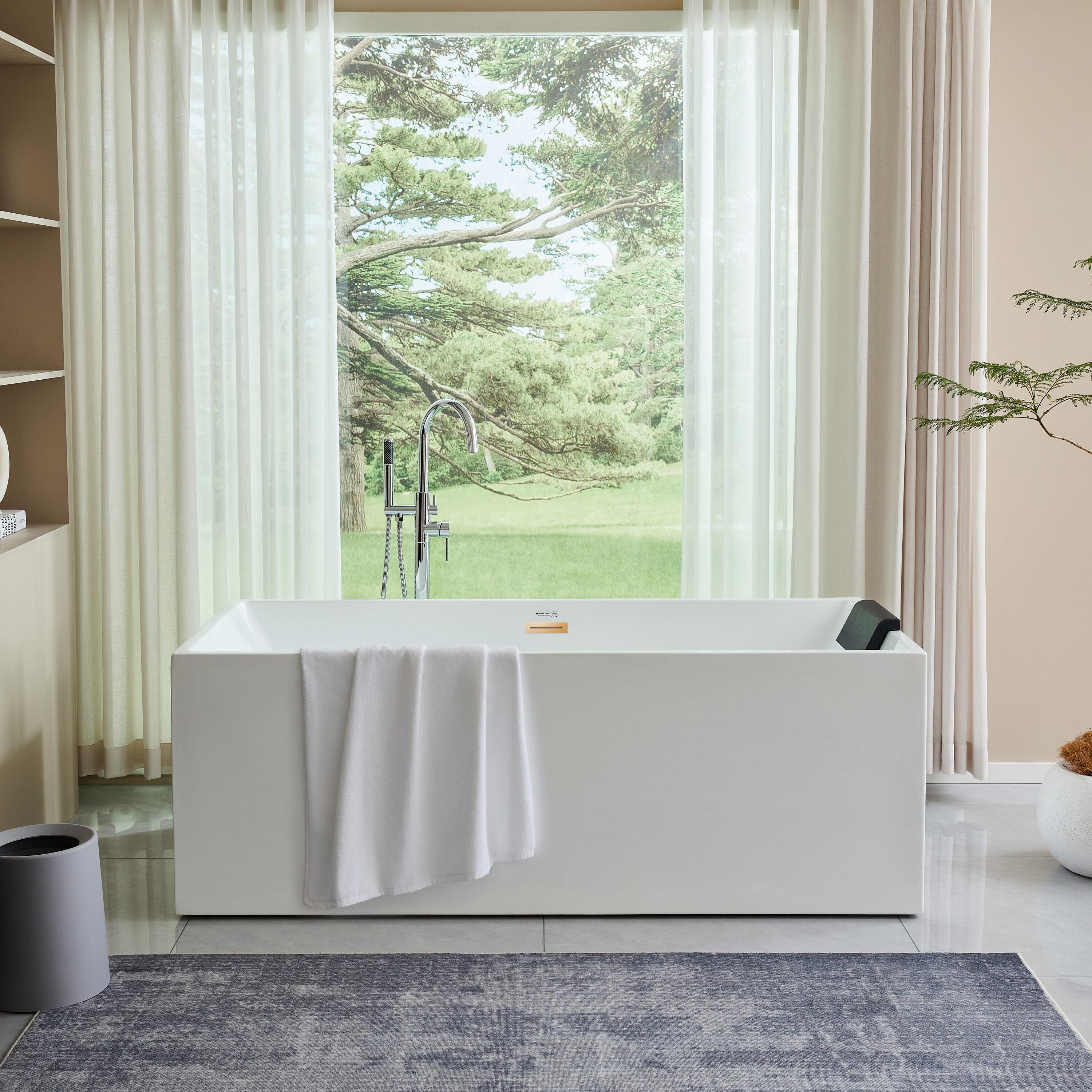Vanity Art 67" Acrylic Freestanding Soaking Bathtub with Overflow and Pop-up Drain