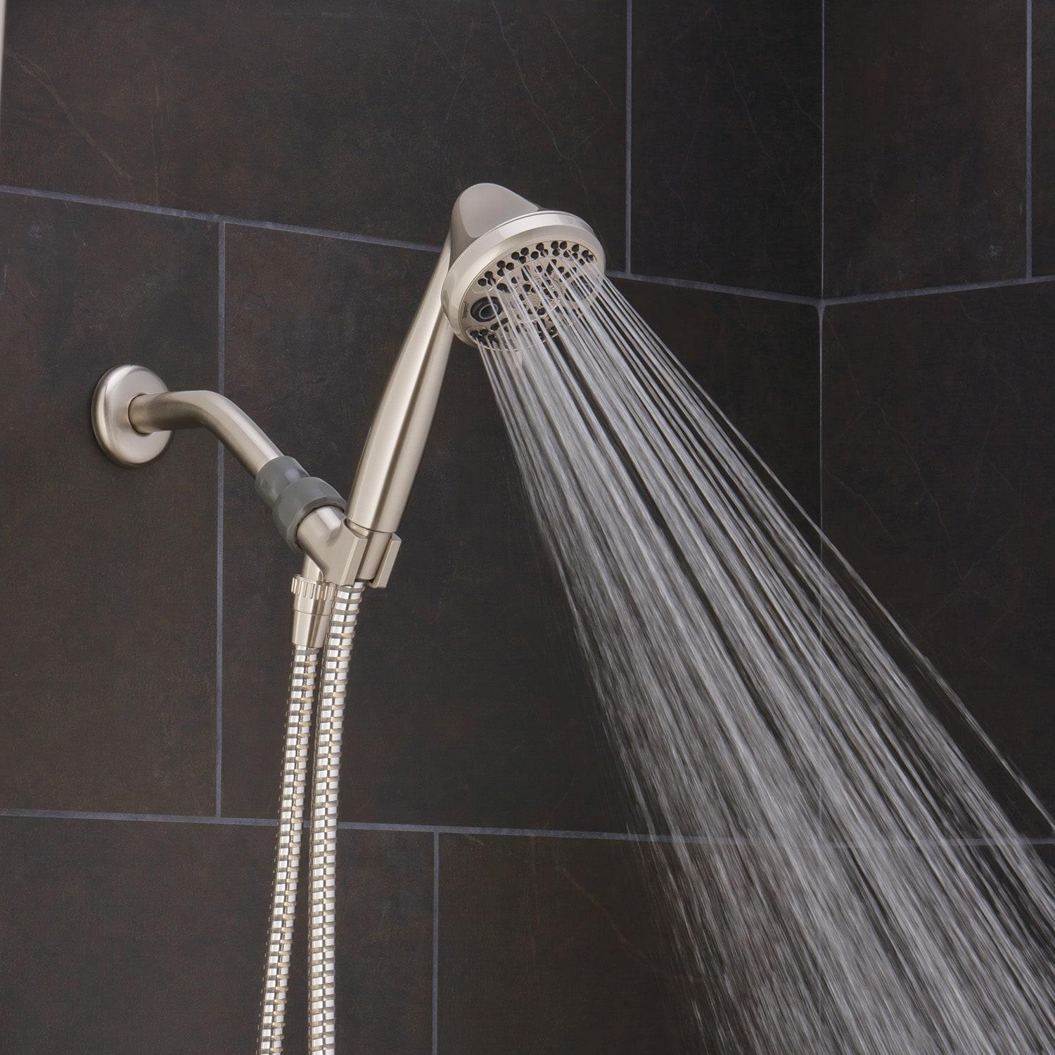 Brushed Nickel 3-Setting Handheld Showerhead with Pulse and Rain
