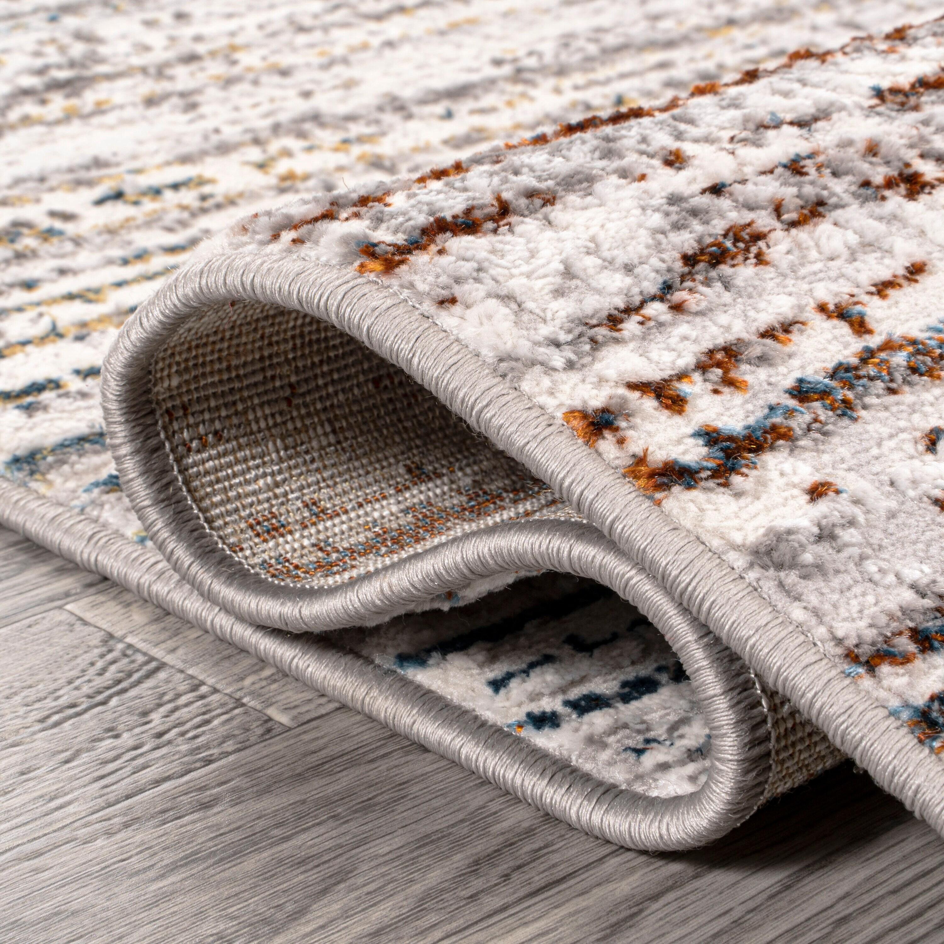 JONATHAN Y Loom Modern Strie'  Gray/Blue/Orange 3 ft. x 5 ft. Area Rug