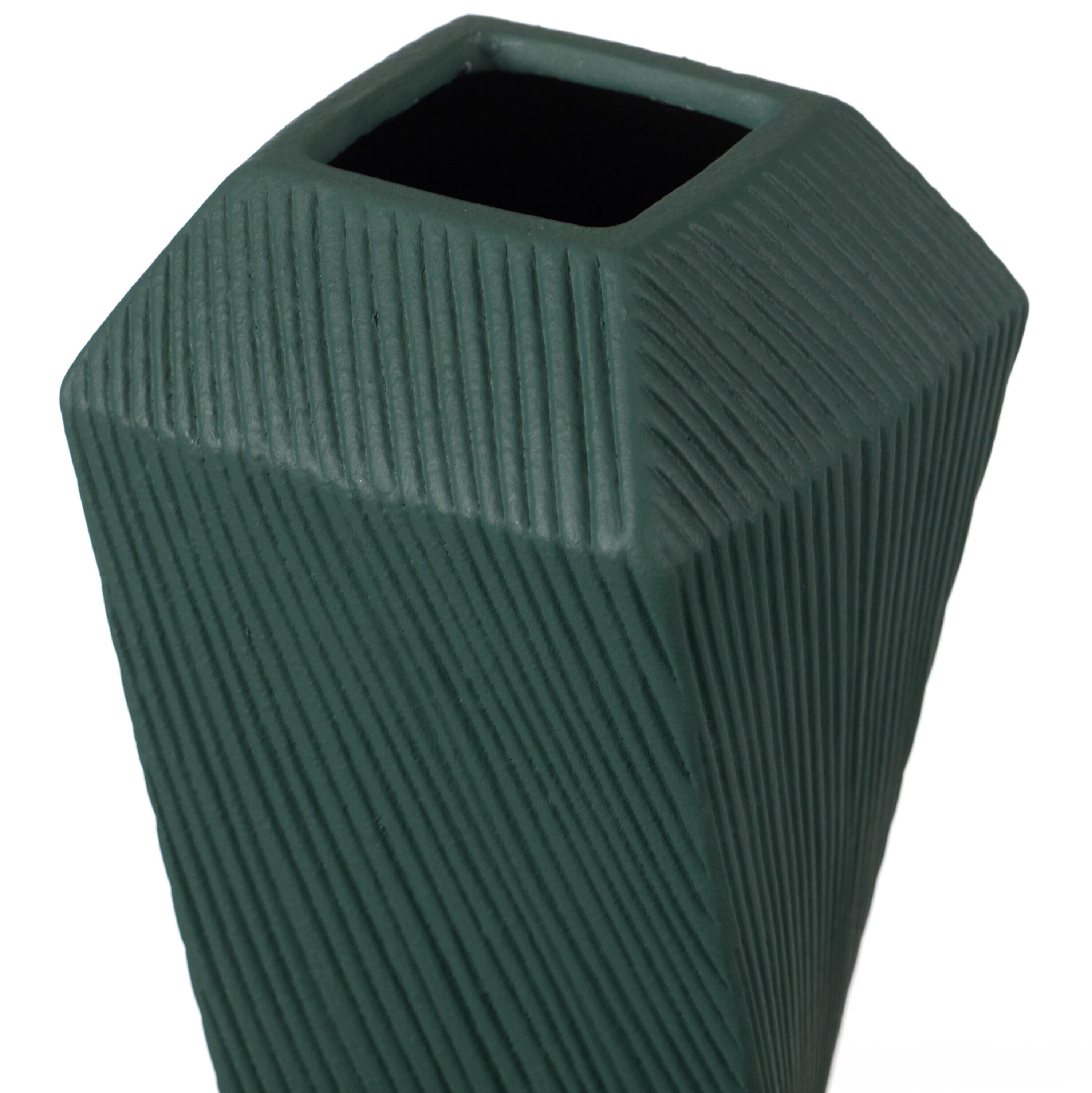 Uniquewise 12" H Decorative Ceramic Square Twisted Centerpiece Table Vase Green, Large