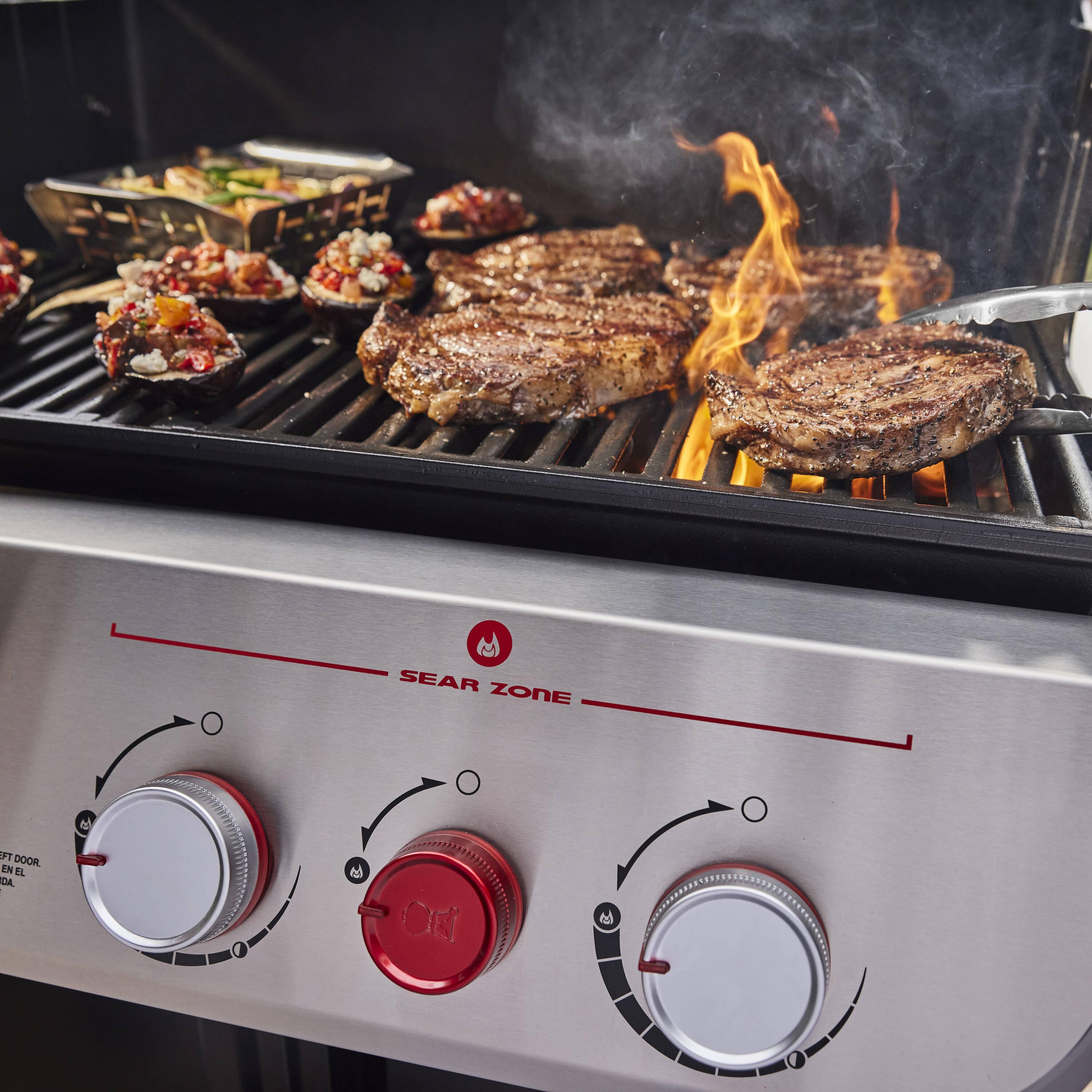 Weber Genesis E-325 3-Burner Silver Propane Gas Grill with Side Tables and Thermometer