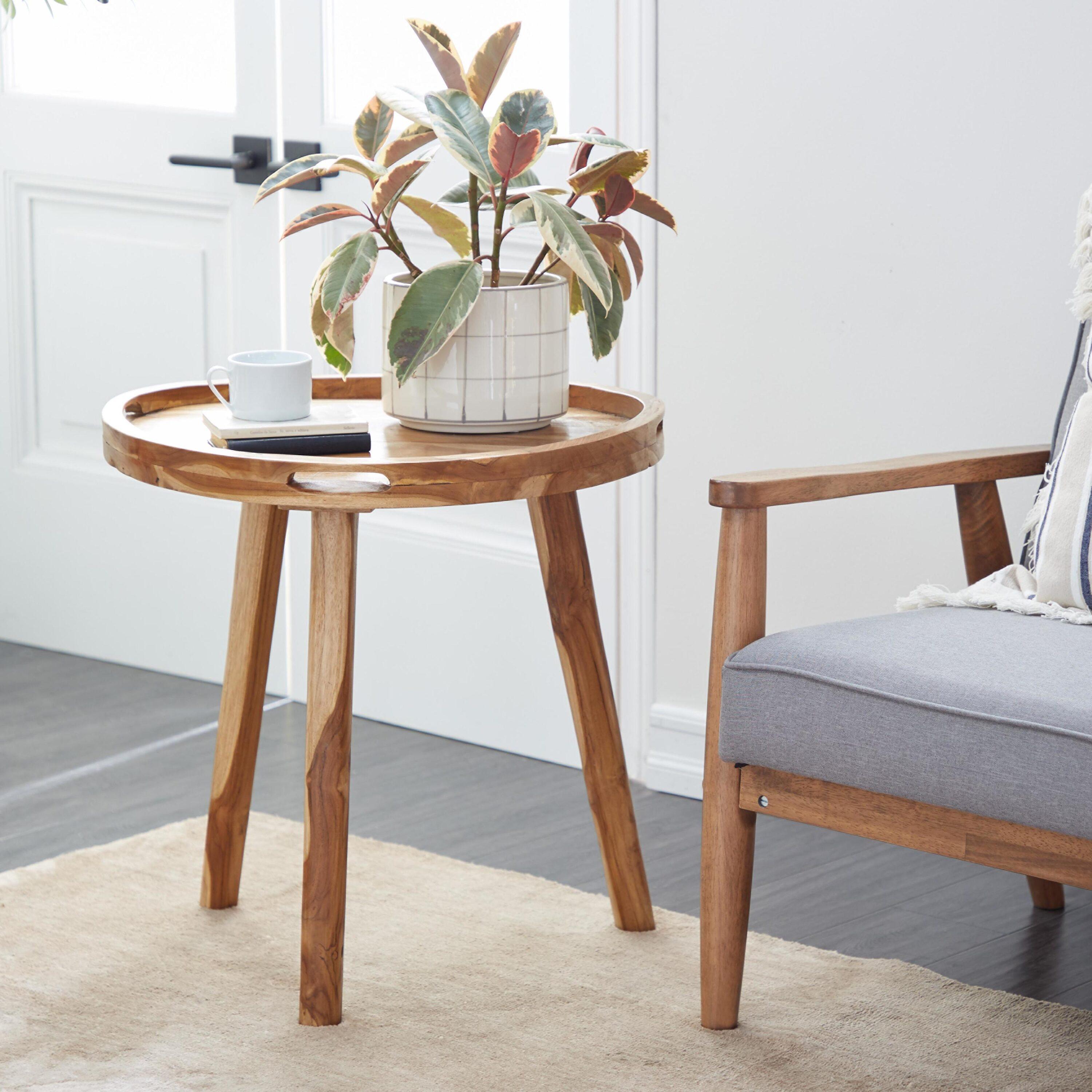 Contemporary Teak Wood Tray Accent Table Brown - Olivia & May: Round, No Assembly, Splayed Legs