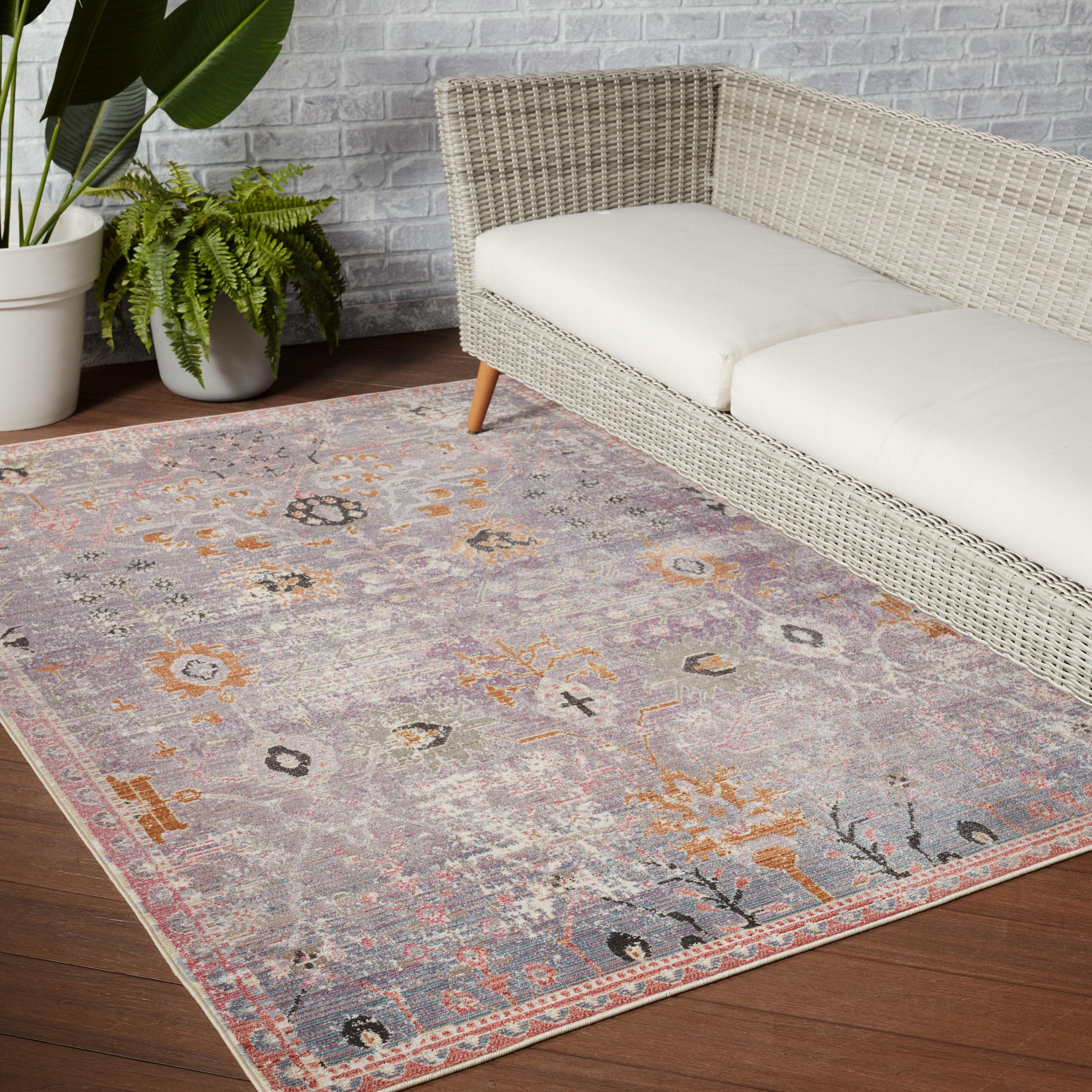 2'6"x4' Elva Indoor/Outdoor Oriental Area Rug Purple/Gold - Jaipur Living: Mid-Century Modern Floral, Weather-Resistant