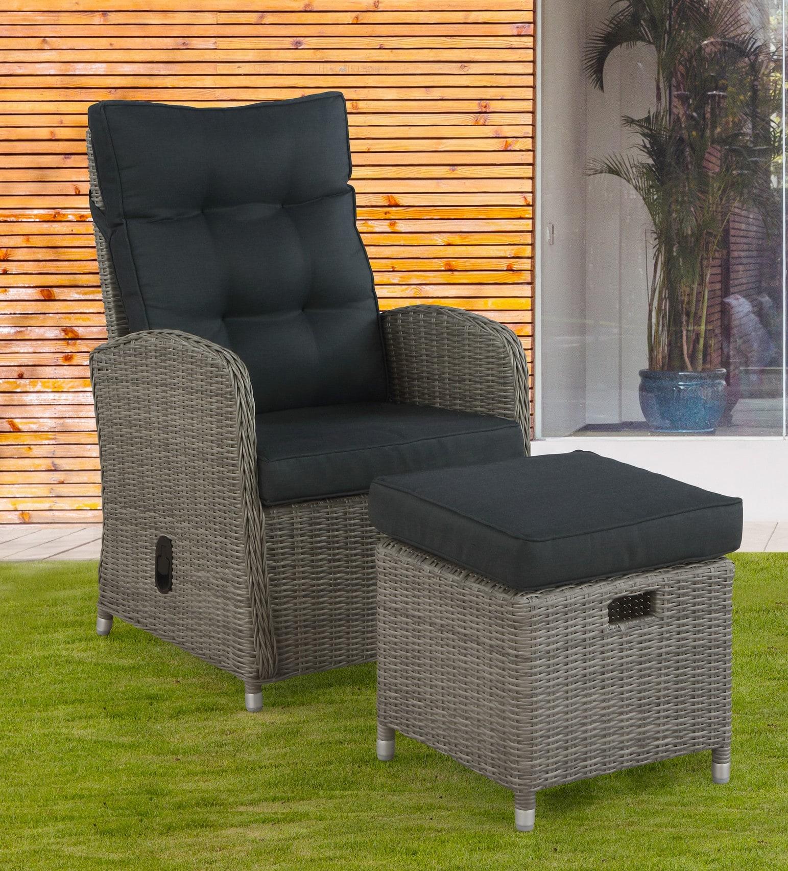 Monaco 2pc Wicker Outdoor Recliner & Ottoman - Gray - Alaterre Furniture: All-Weather, Water-Resistant Patio Set