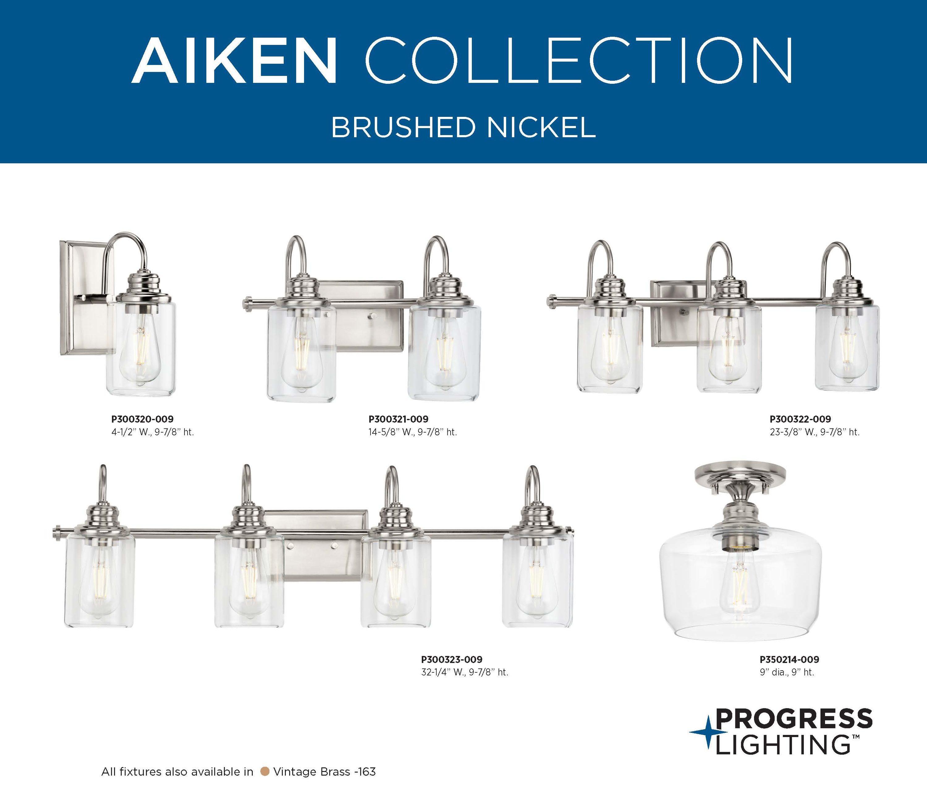 Progress Lighting Aiken 4-Light Bath Vanity Light, Brushed Nickel, Clear Glass Shade