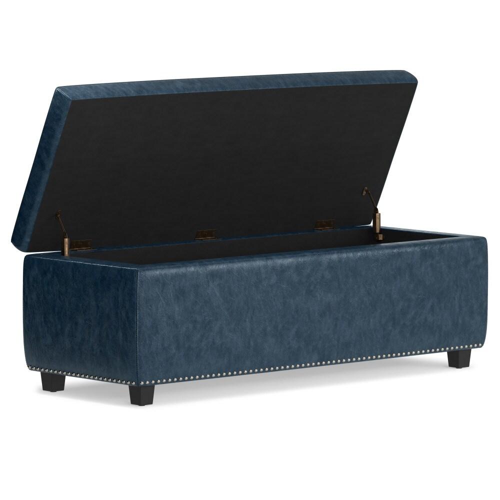 Simpli Home Hamilton 48"W Upholstered Storage Ottoman Bench with Lift-Top Lid, Tufted Design, and Nailhead Trim