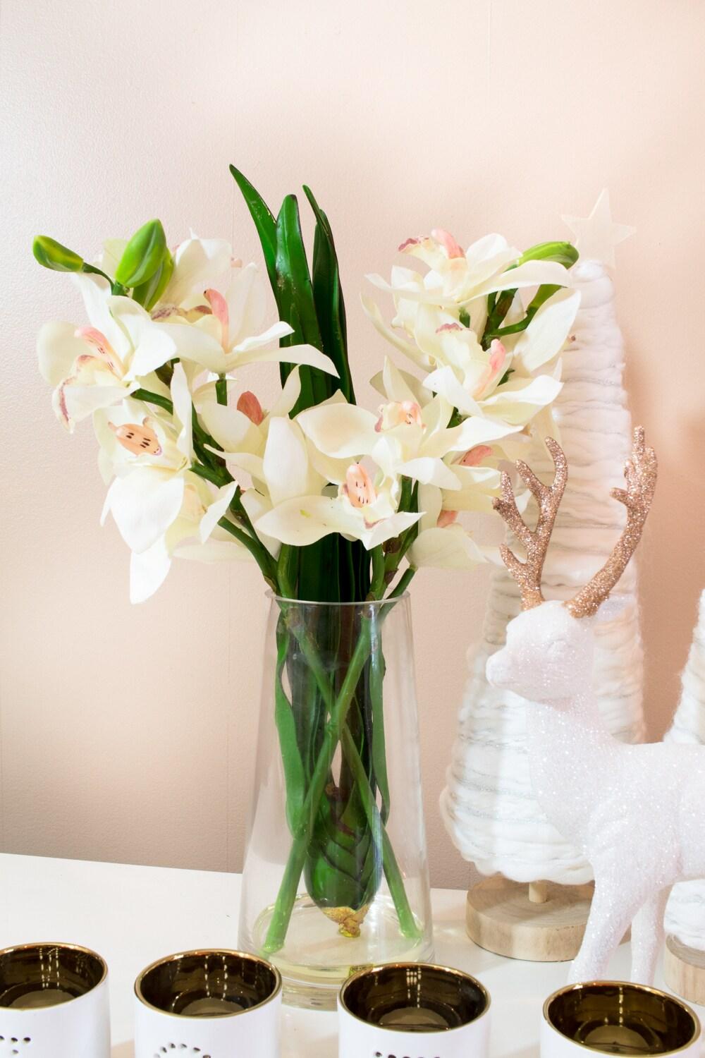 Nearly Natural Cymbidium Orchid with Vase