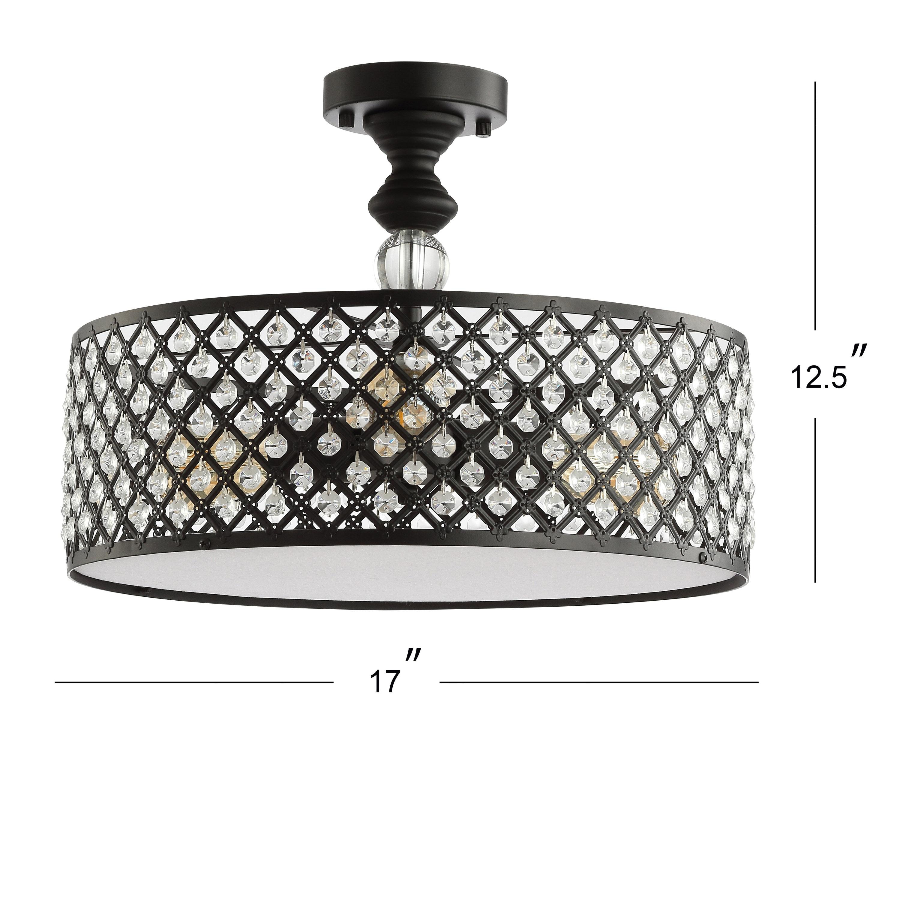 Elise 17" 3-Light Crystal/Metal Drum Semi-Flush Mount, Black