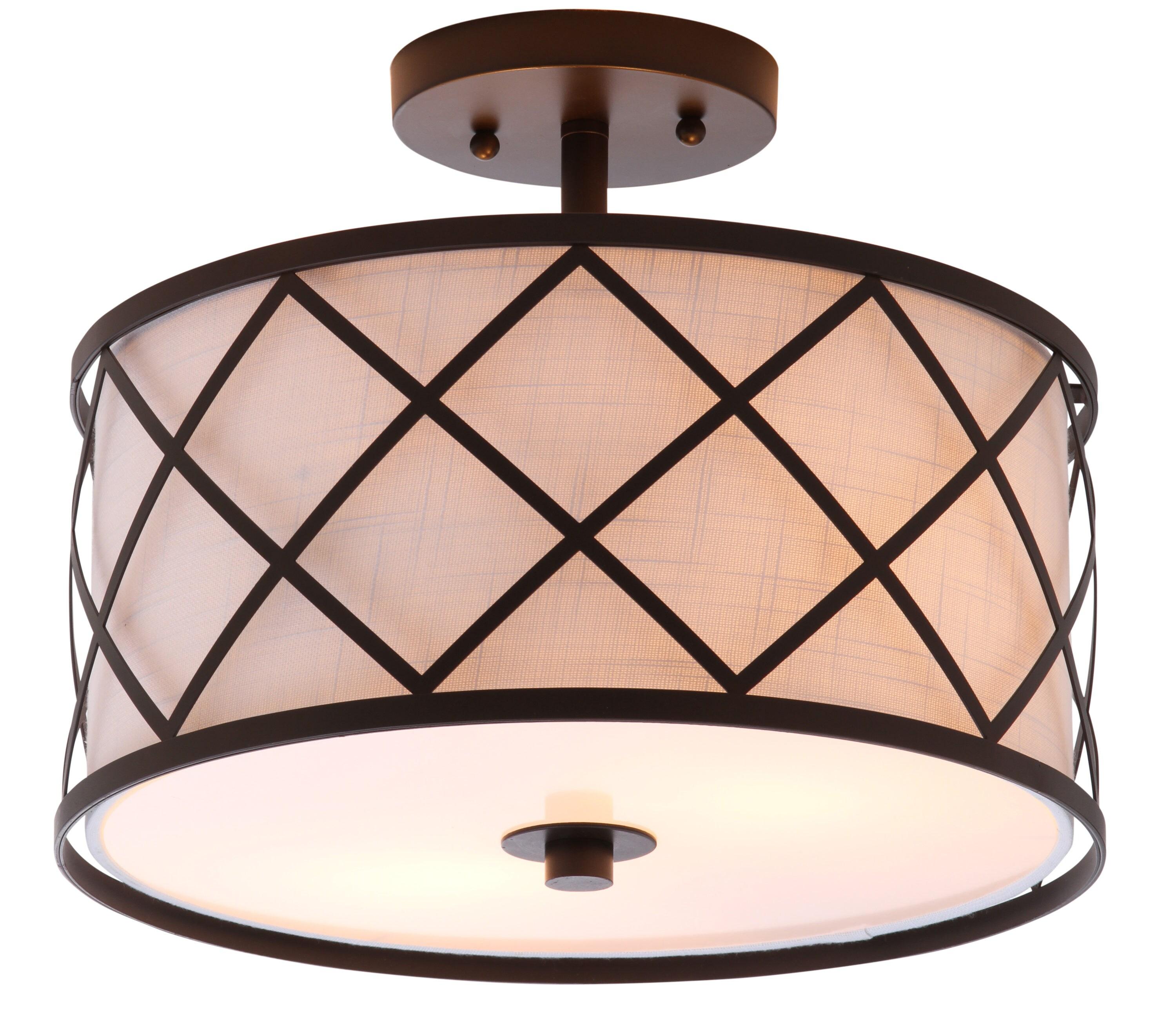 Transitional Elegance 13.25" Bronze LED Flush Mount with White Linen Shade