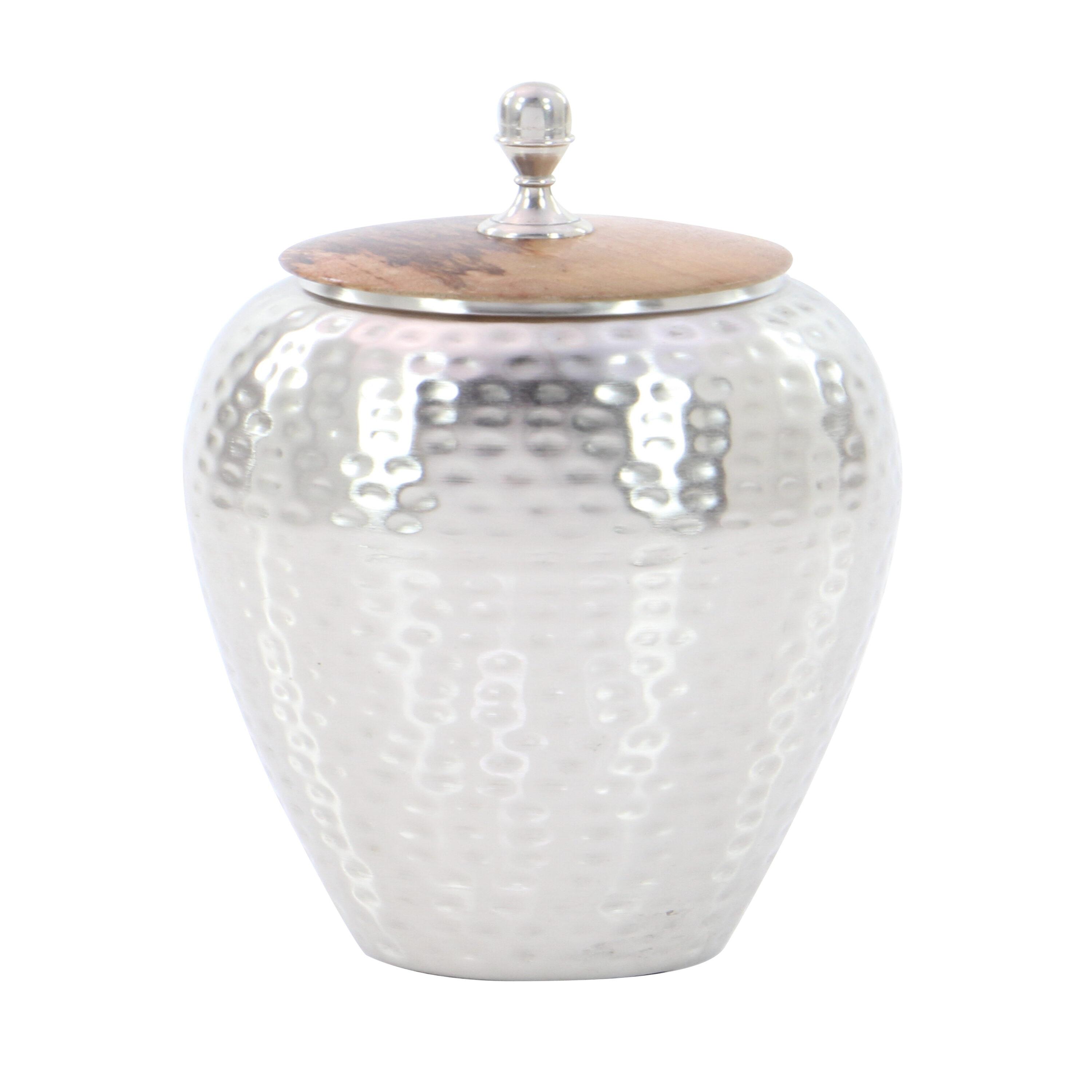 DecMode 7" x 16" Silver Metal Hammered Decorative Jars, 1-Piece