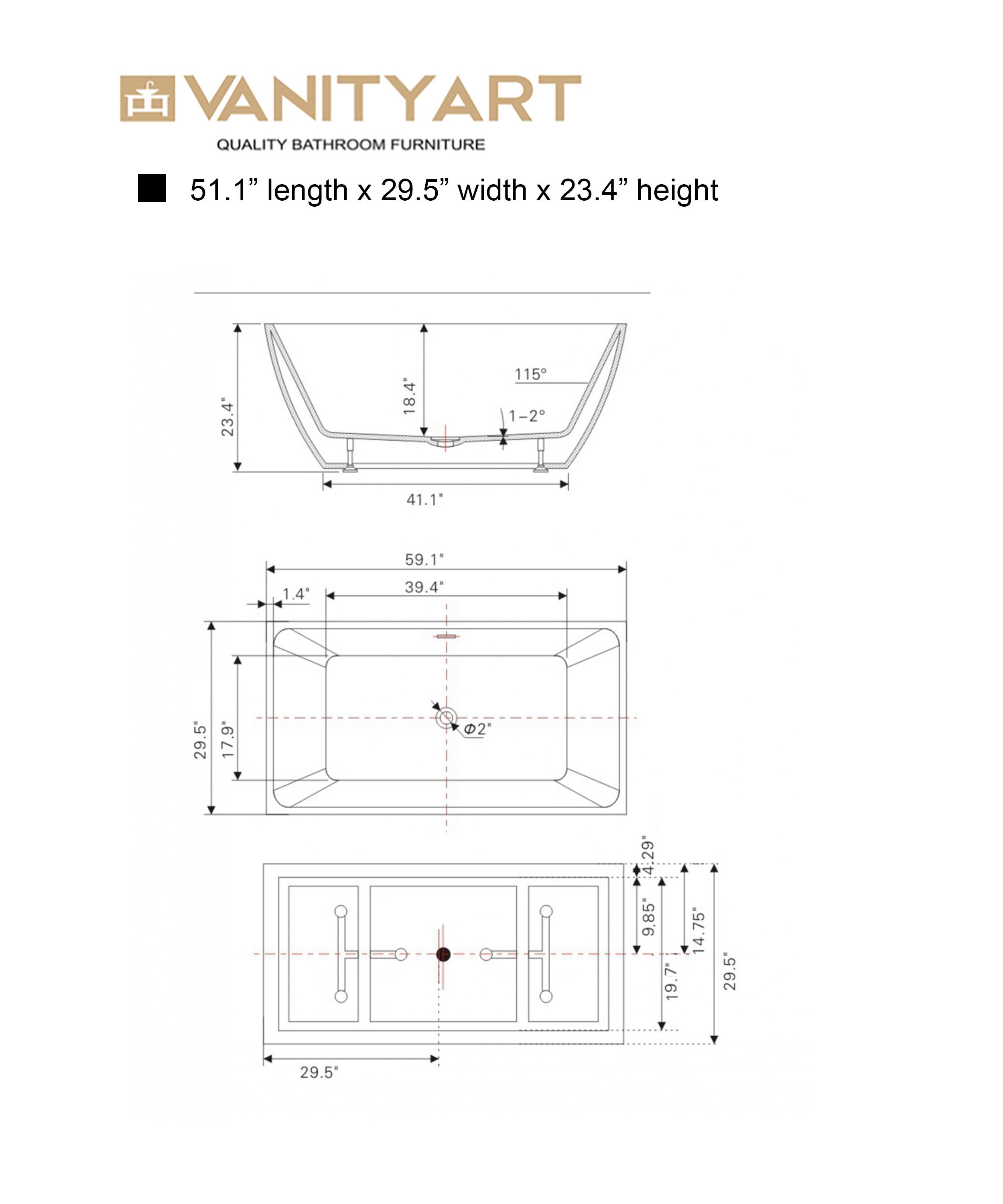 Lydia 59" x 30" Freestanding Soaking Bathtub