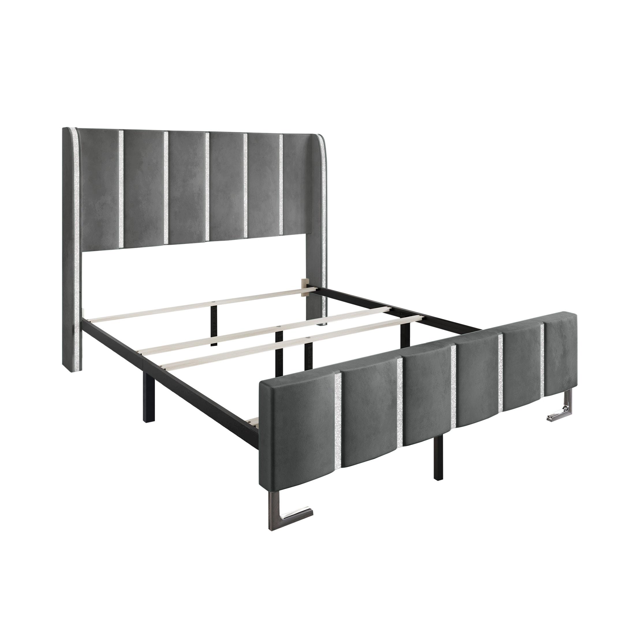 ChaletPosh Queen Size Upholstered Bed in Light Grey Velvet