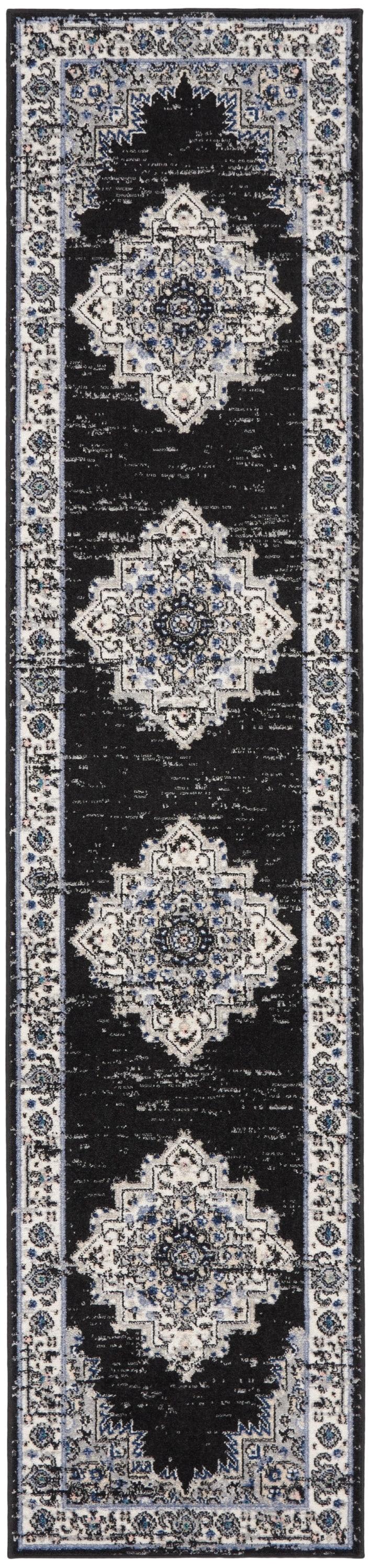 Nourison Passion Medallion Bohemian Indoor Rug Black Ivory 2'2" x 10'