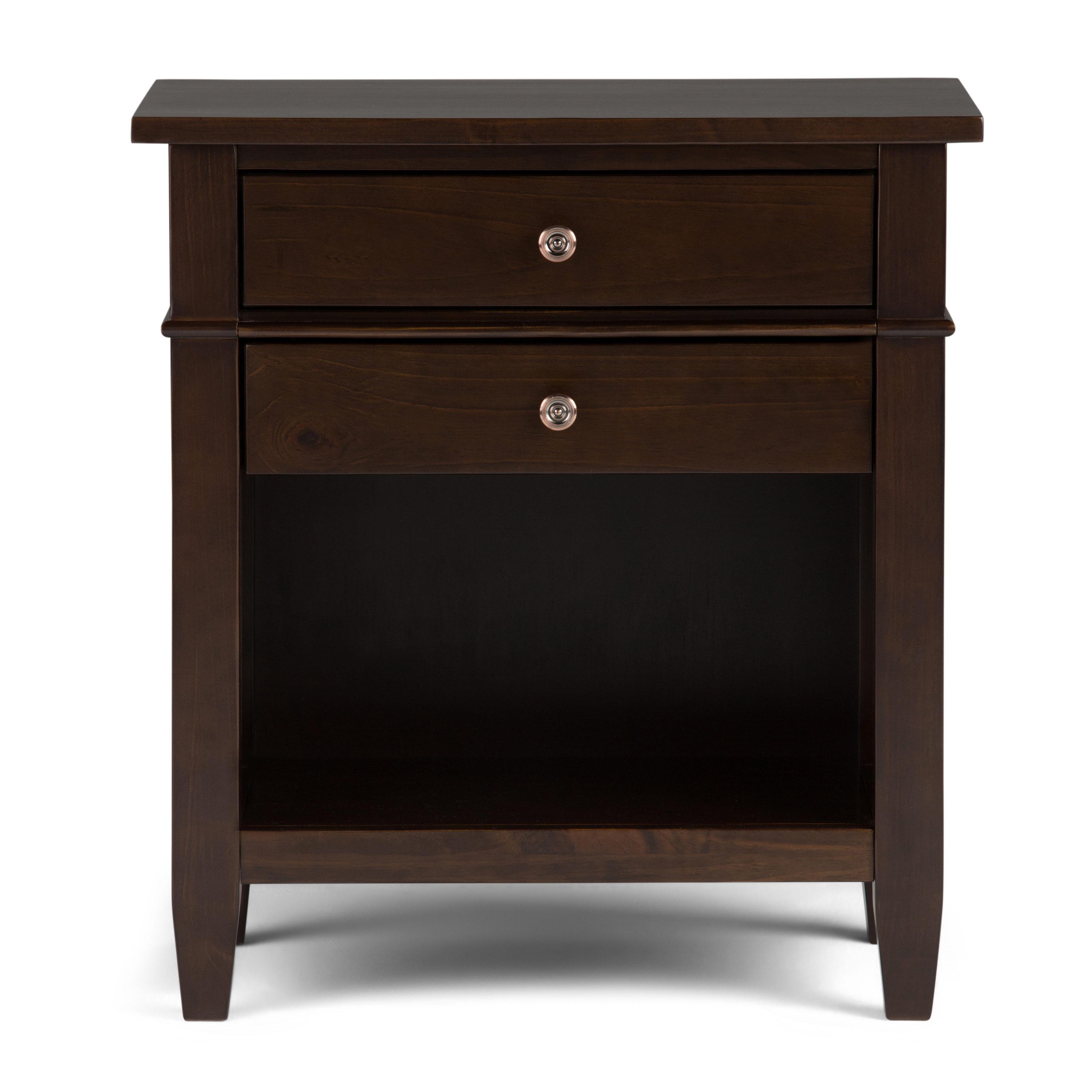 Simpli Home Carlton Wood 24" Transitional Bedside Nightstand Table in Brown