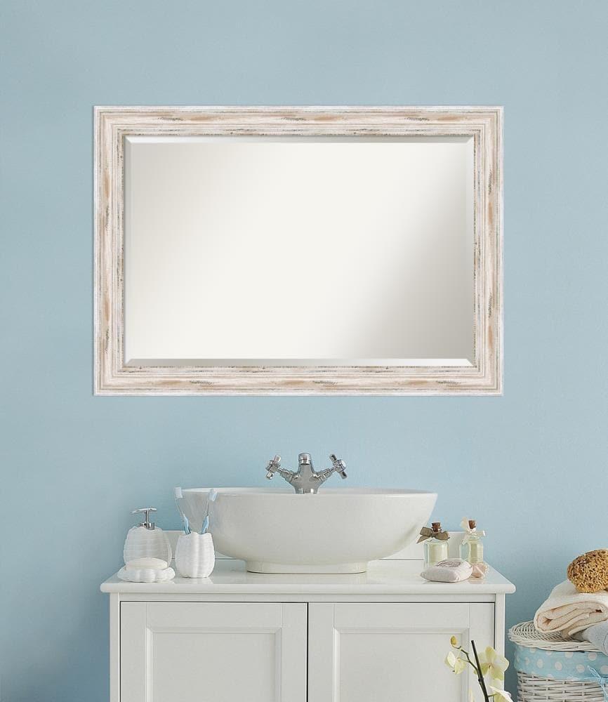 Amanti Art Alexandria White Wash Beveled Wood Wall Mirror 29.25 x 41.25 in.