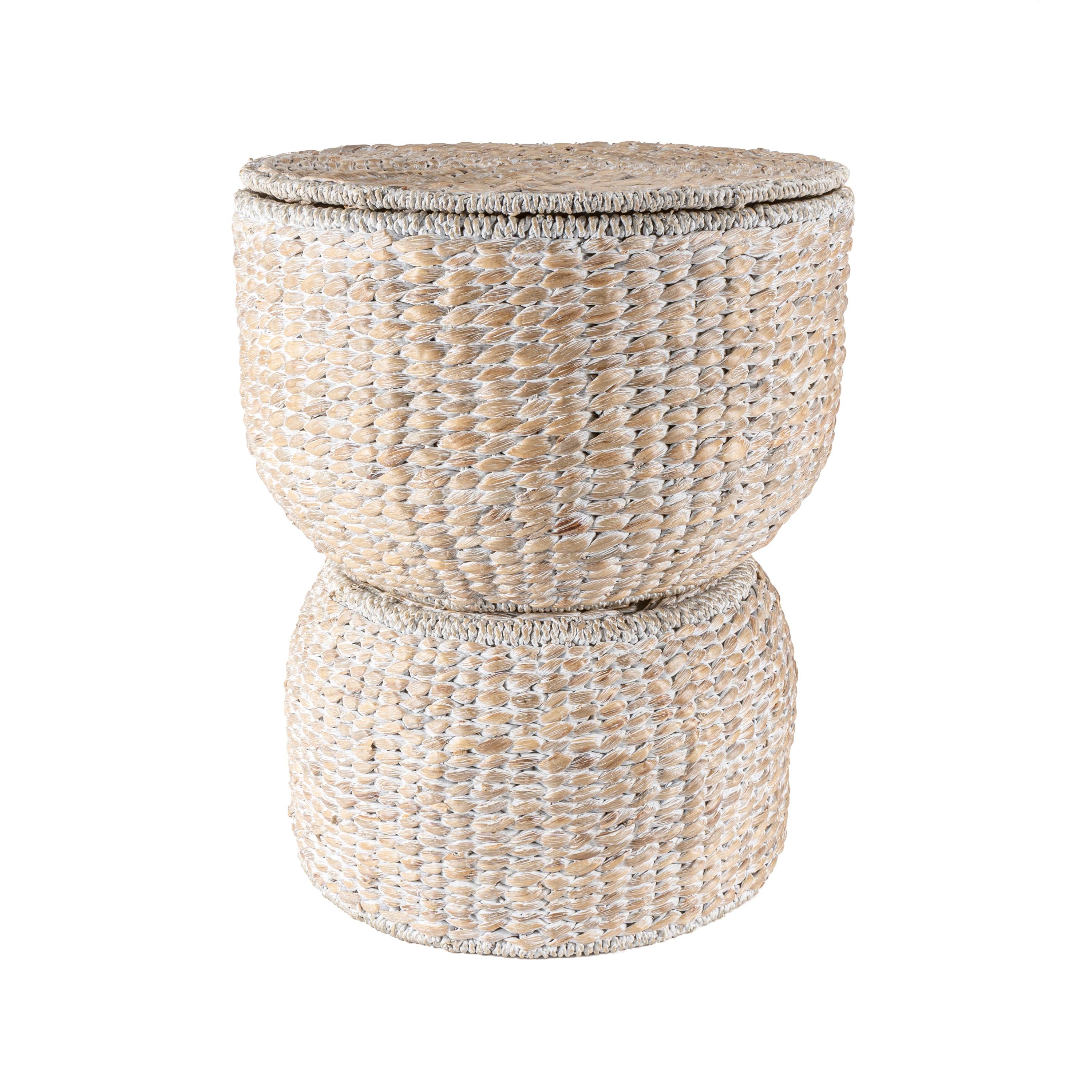 happimess 18" Hourglass Handwoven Hyacinth Storage Accent Table with Lid