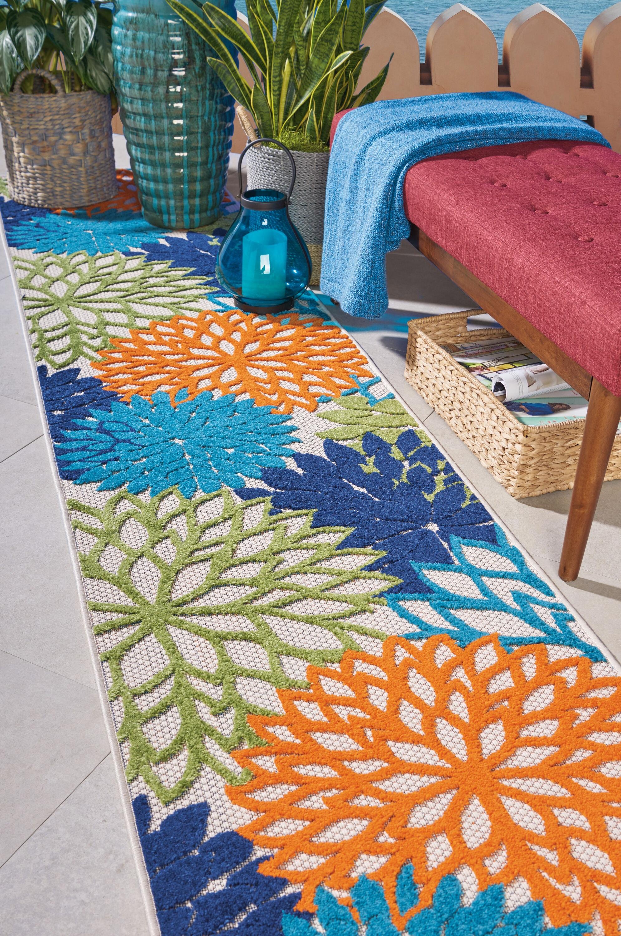 Nourison Aloha Floral Bloom Flatweave High-Low Indoor Outdoor Runner Rug Multicolor 2'3" x 10'