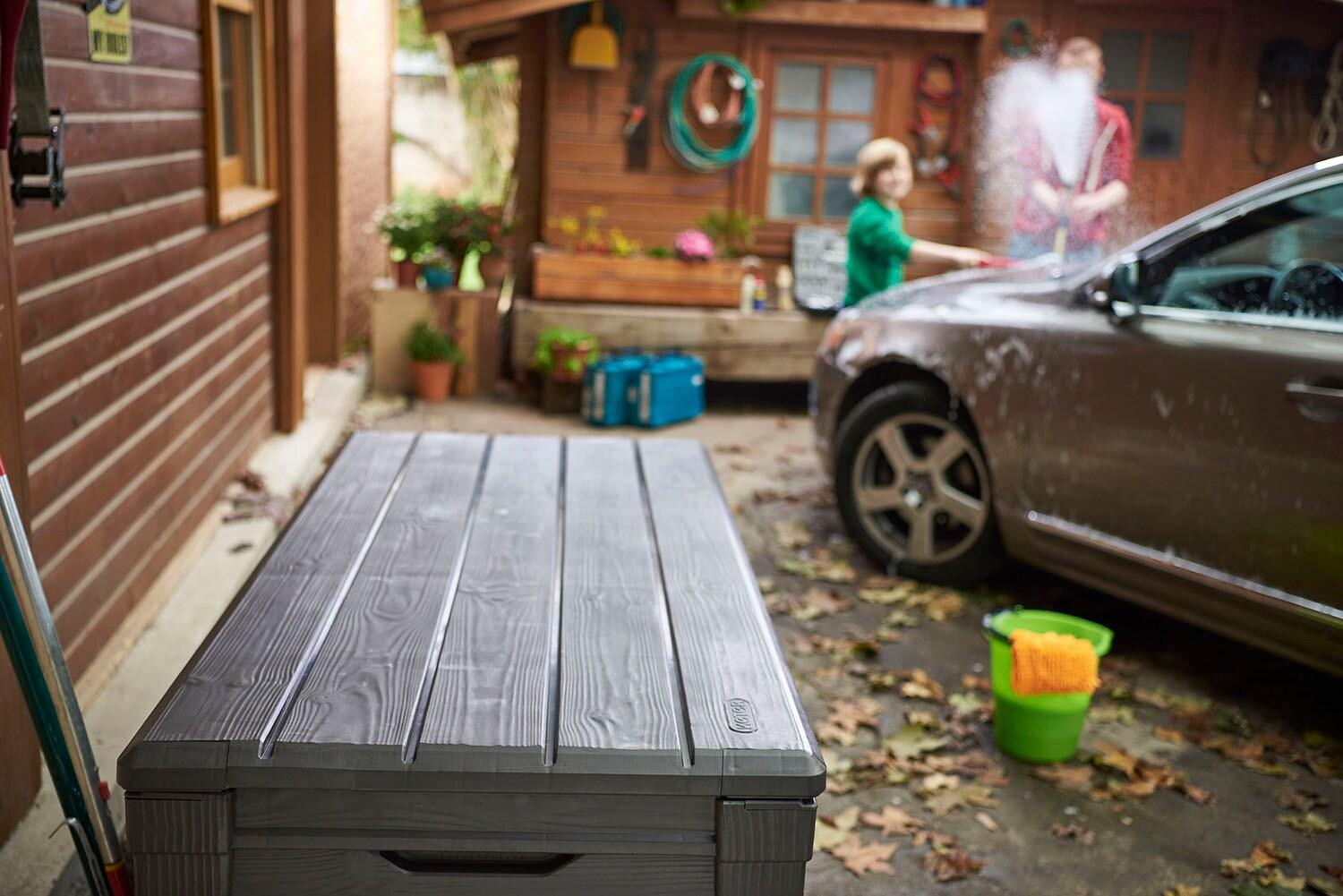 Keter Keter Brightwood 120 Gallon Large Durable Outdoor Storage and Weather Resistant Resin Deck Box