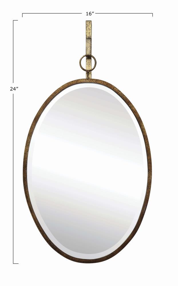 Distressed Gold Oval Metal Wall Mirror with Hanging Bracket