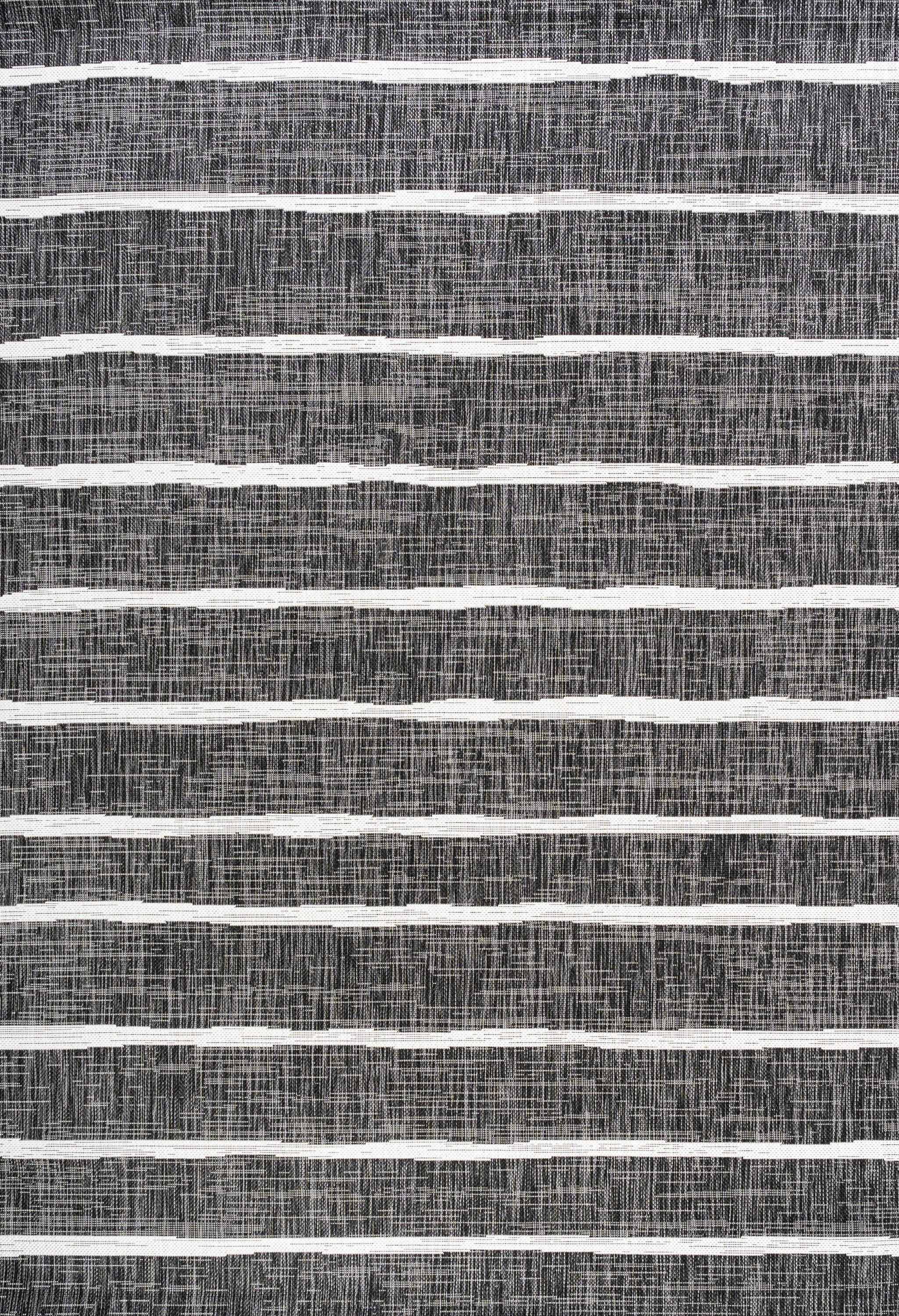 3'x5' Colonia Berber Stripe Indoor/Outdoor Area Rug, Black/Ivory - JONATHAN Y