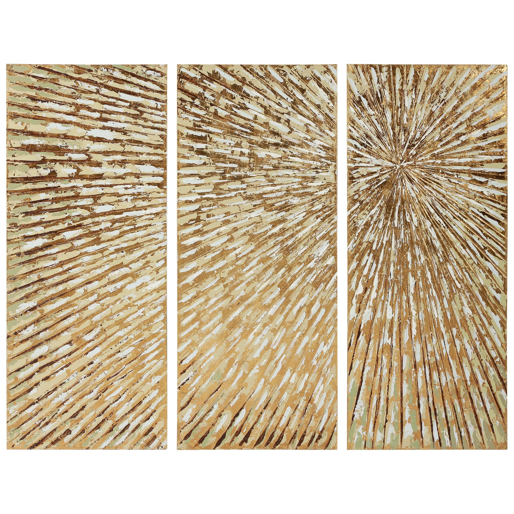 Sunshine Abstract Hand Painted Canvas Wall Art, Set of 3, by Martin Edwards, 48 " x 20 " each.