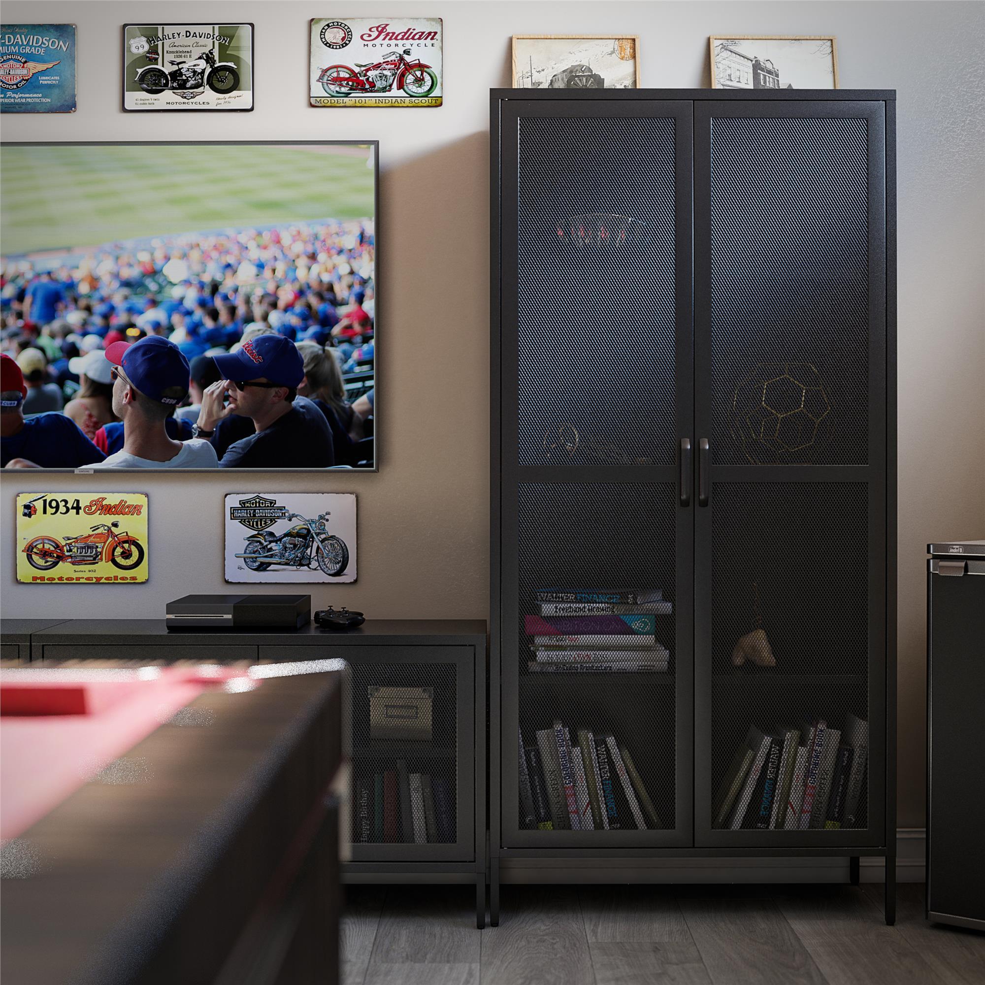 Black Tall Metal Freestanding Storage Cabinet with Adjustable Shelving