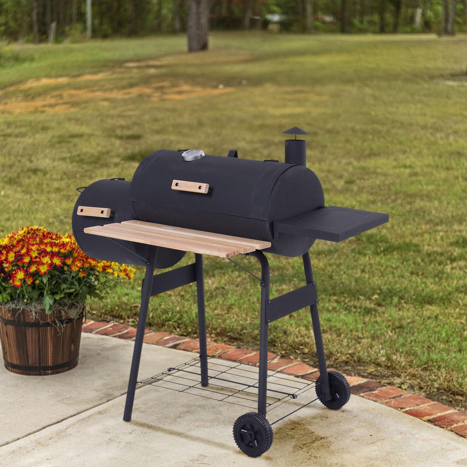Outsunny 48" Steel Portable Backyard Charcoal BBQ Grill and Offset Smoker Combo with Wheels