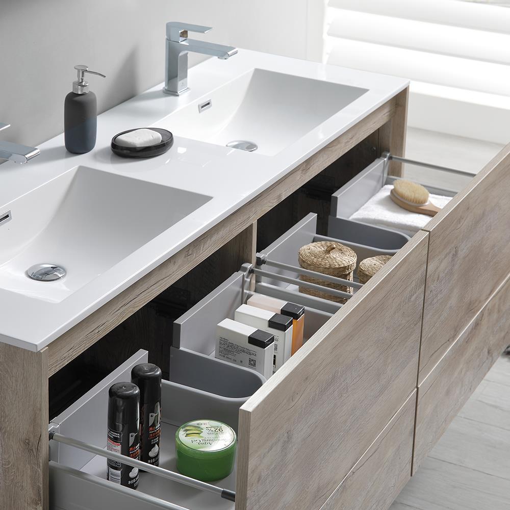 Fresca Catania 60" Wall Hung Double Sinks Wood Modern Bathroom Vanity in Natural