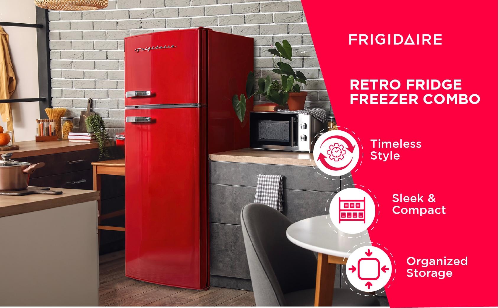 Frigidaire 7.5 cu ft Retro Freestanding Mini Refrigerator with Chrome Handle Red: ETL Listed, 2 Glass Shelves, 1-Year Warranty