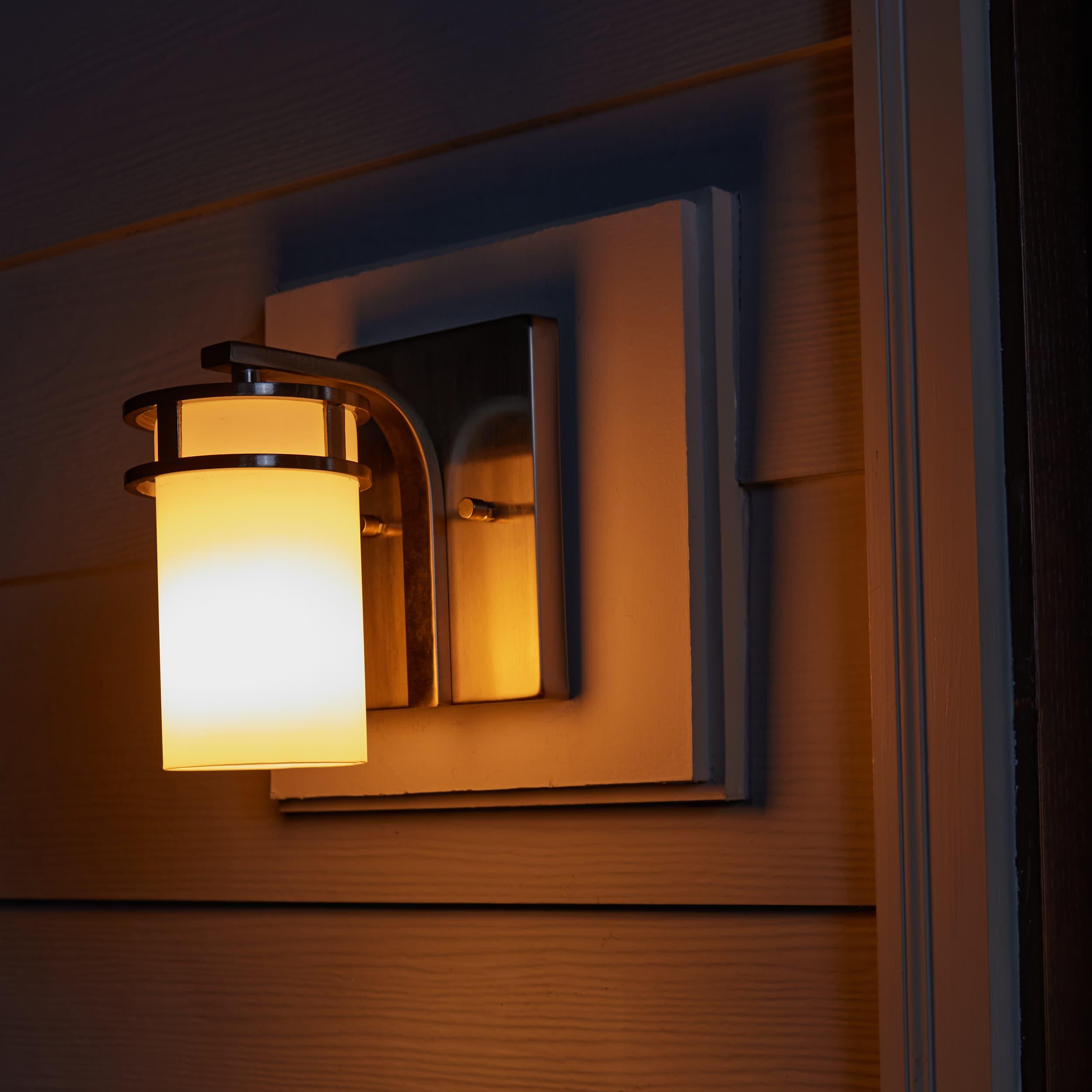 Robie 5 in. 1-Light Brushed Nickel Transitional Bathroom Vanity Light Wall Sconce with Etched White Glass Shade