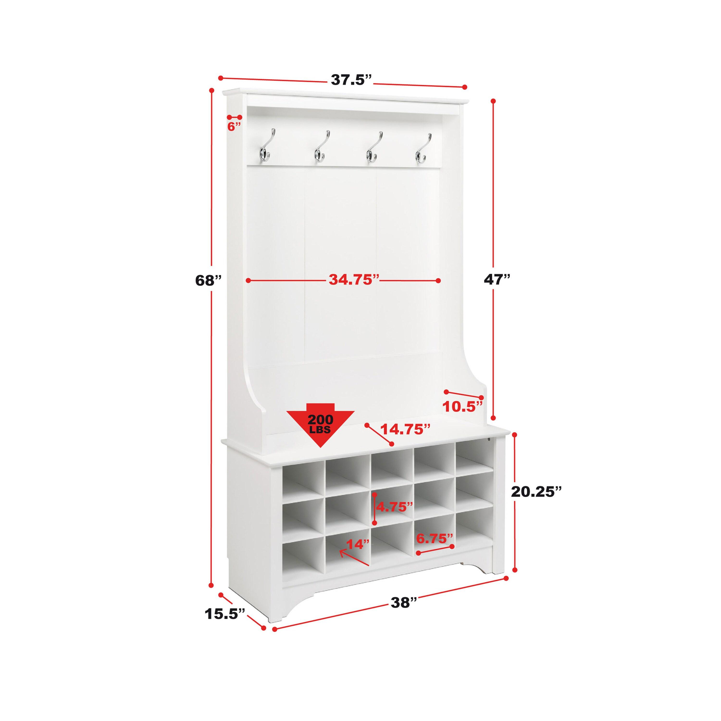 Prepac Wide Hall Tree and Bench with Shoe Storage, White