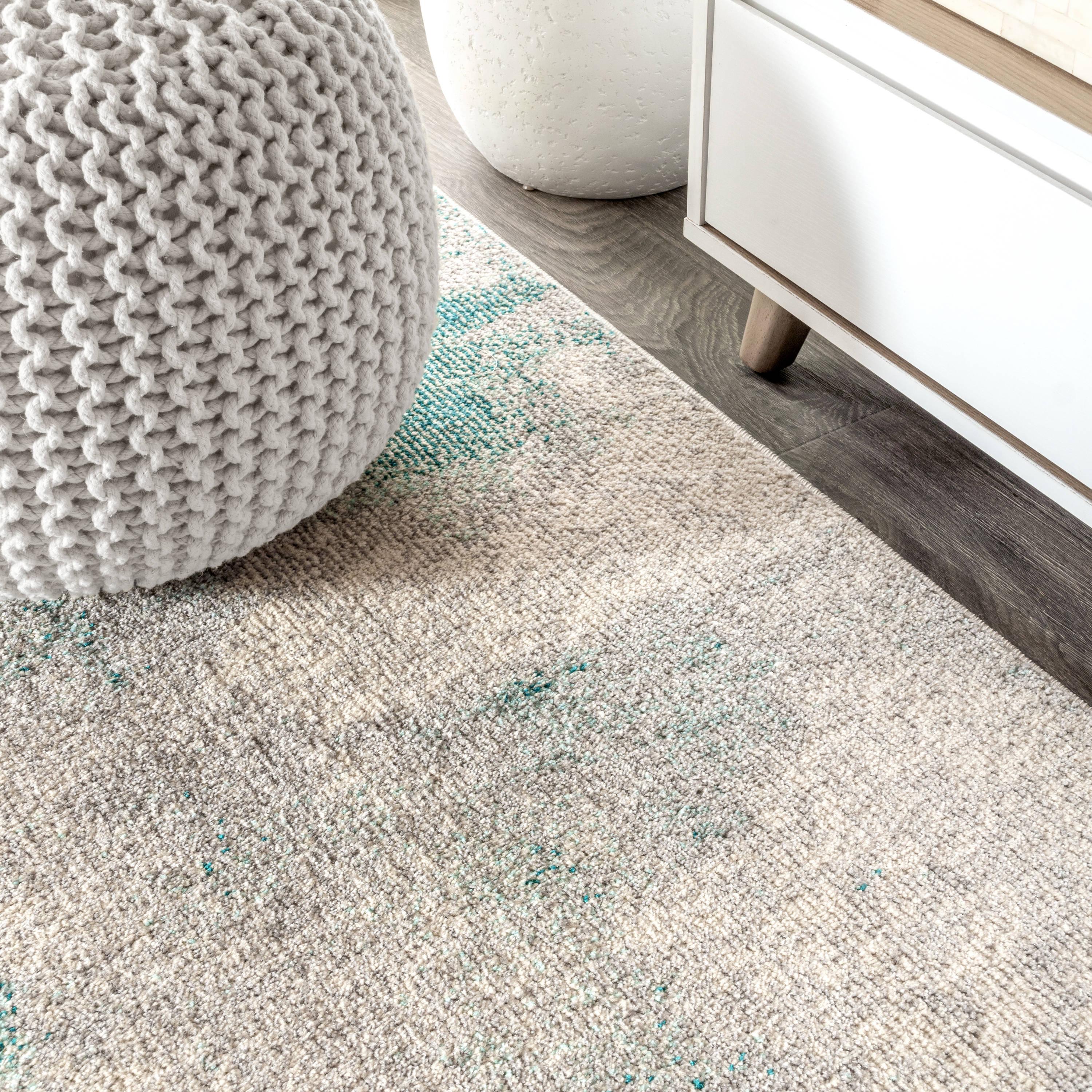 6'x 9' Contemporary POP Modern Abstract Vintage Area Rug, Cream/Blue - JONATHAN Y