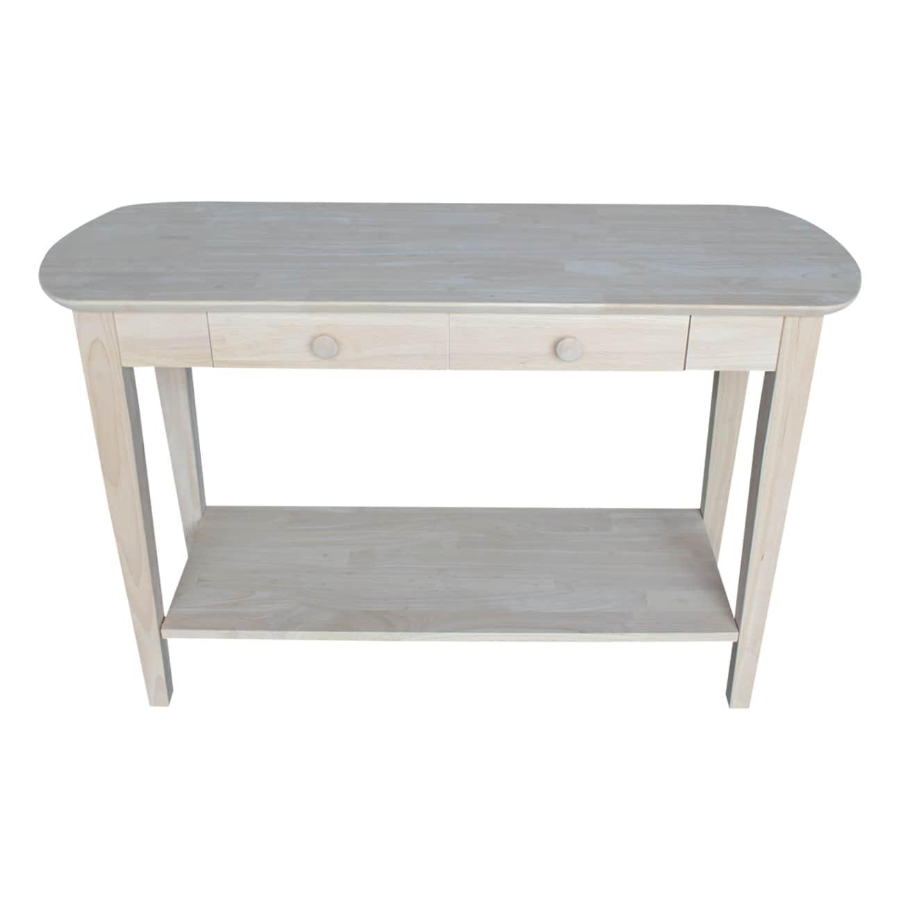 International Concepts Philips Oval Sofa Table Unfinished: Hardwood Accent Table with Drawer & Shelf