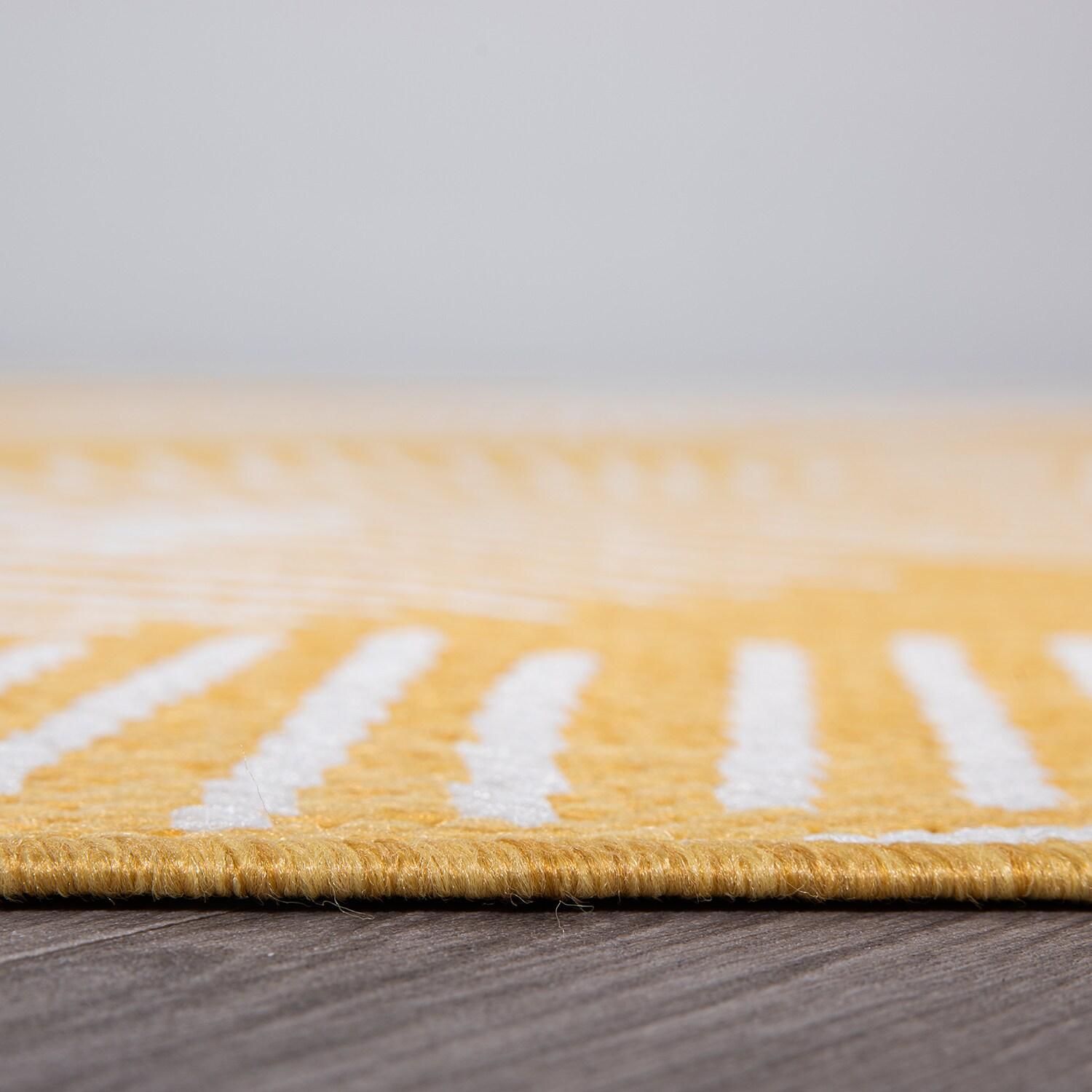 World Rug Gallery Distressed Palm Leaves Textured Flat Weave Indoor/Outdoor Area Rug - YELLOW 2'x3'