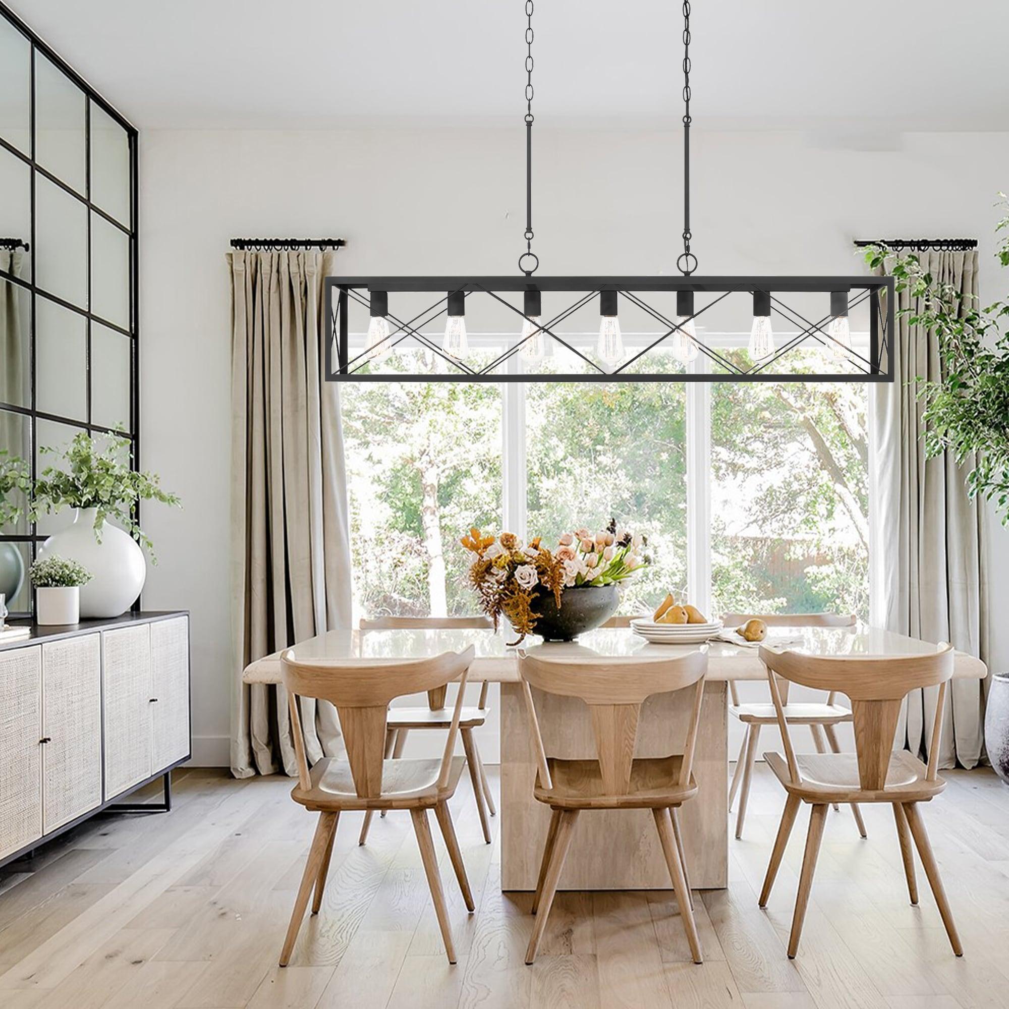 ACROMA Kiro 7-light Farmhouse 48In Linear Chandelier Industrial Rectangle Dining Lighting with UL certified Aged Zinc