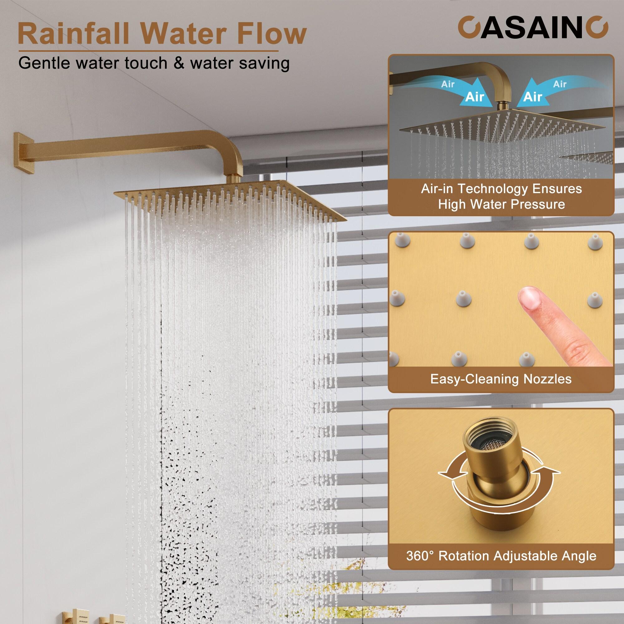 CASAINC Single Handle 1-Spray Thermostatic 4-function Shower System Dual Showerhead