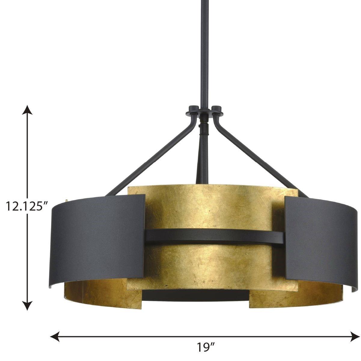 Progress Lighting Lowery 3-Light Semi-Flush Mount Ceiling Light, Textured Black/Distressed Gold, Rectangular Shields