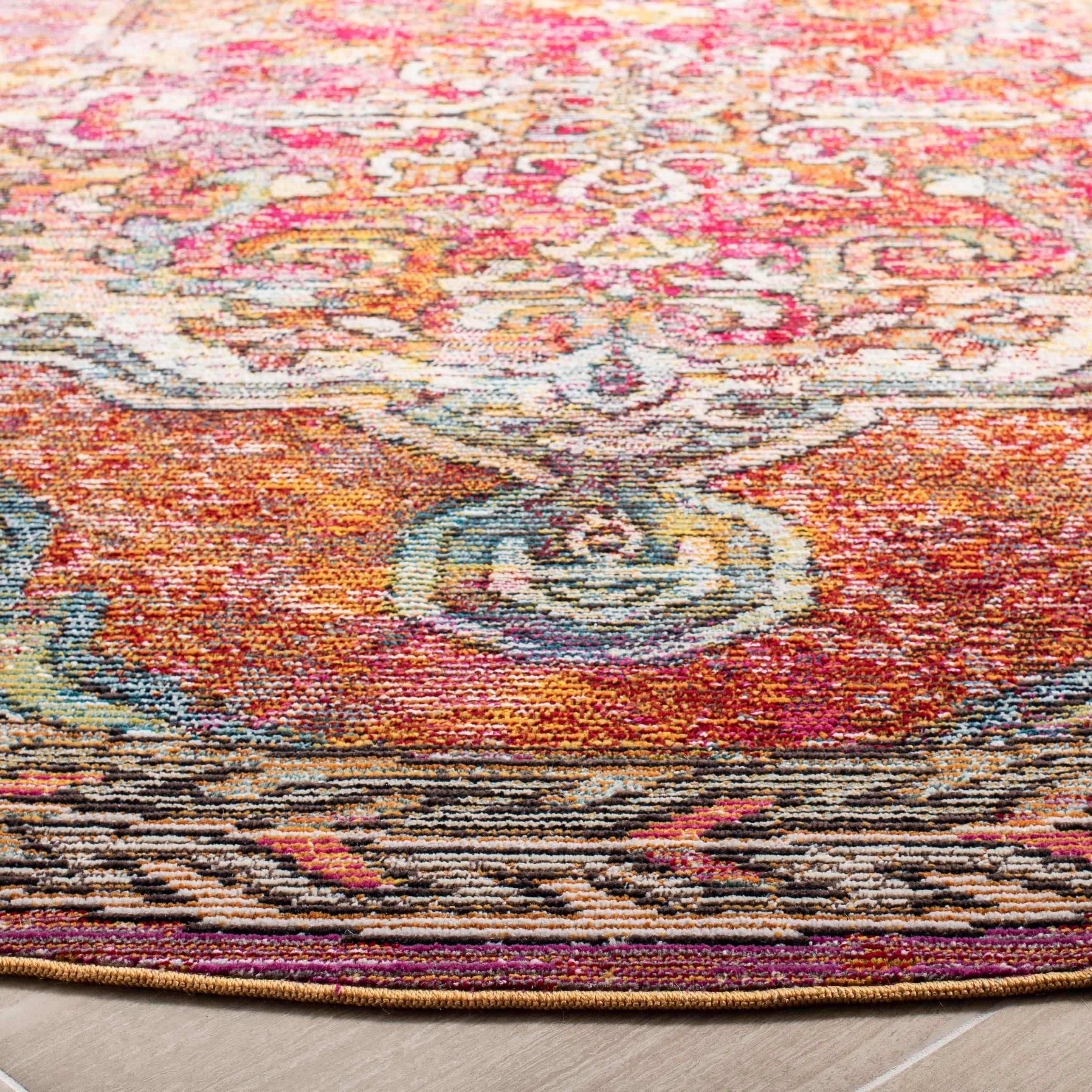 Crystal CRS502 Power Loomed Area Rug - Orange/Light Blue - 7' Round - Safavieh.