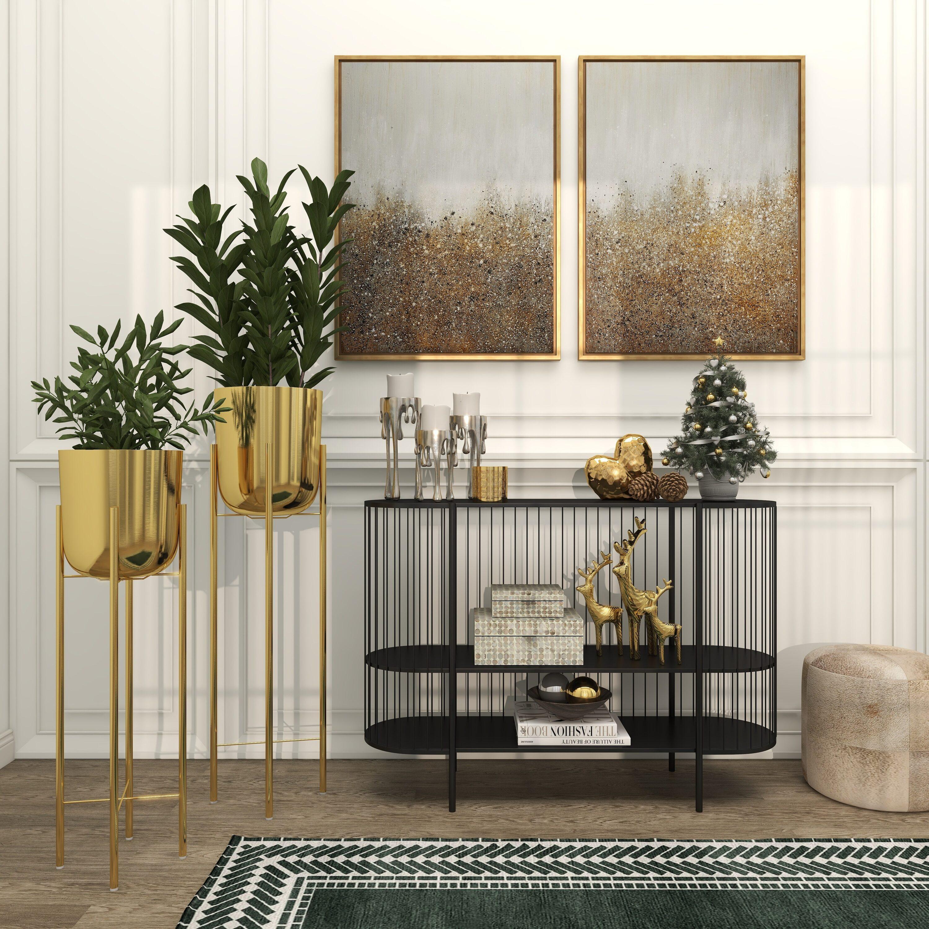 CosmoLiving by Cosmopolitan 2 - Piece Silver Metal Tall Indoor Outdoor Dome Indoor Outdoor Planter with Removable Stand Set