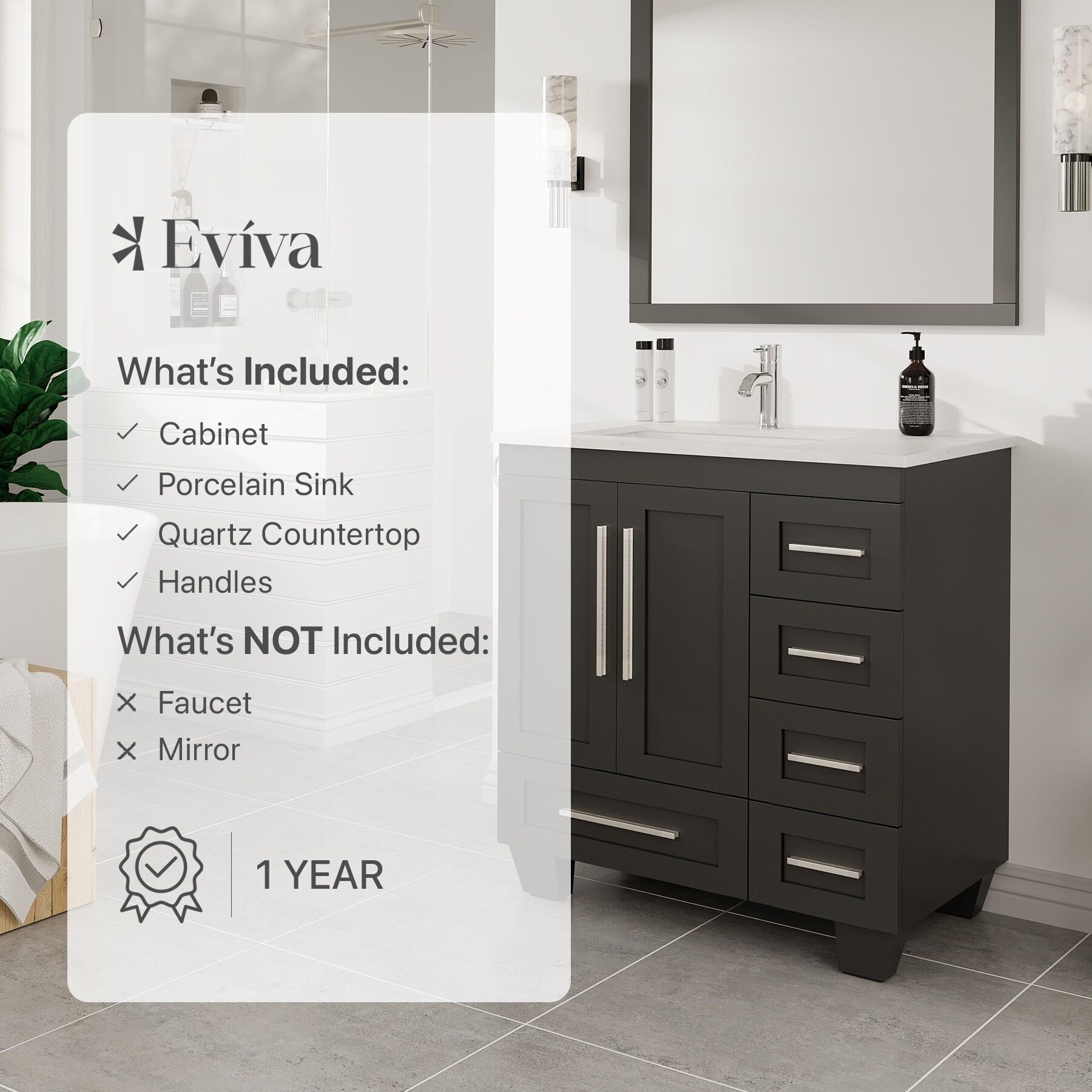Eviva Loon 30"W x 22"D Espresso Bathroom Vanity with White Carrara Quartz Vanity Top and Rectangular Undermount Sink