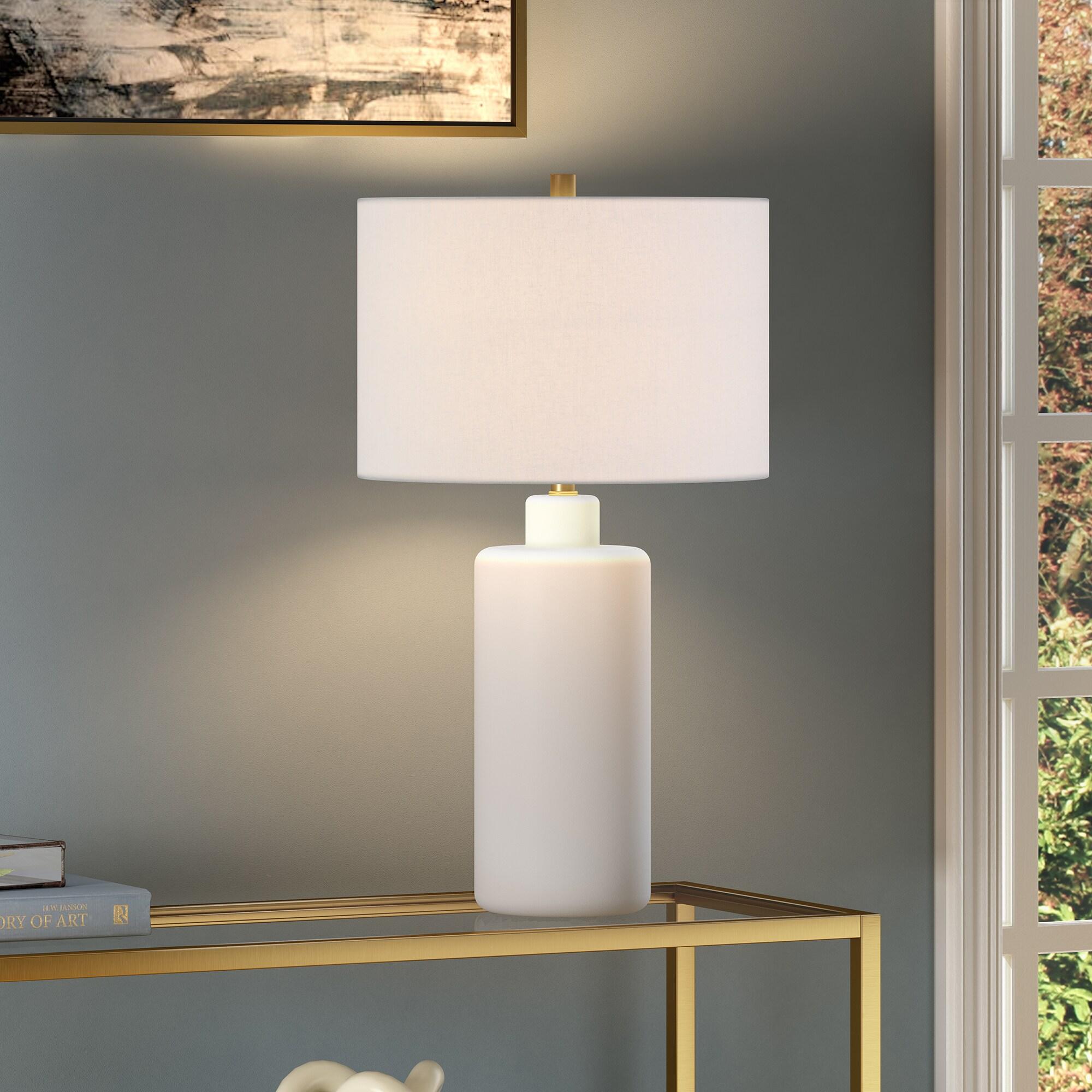Evelyn&Zoe 25" Contemporary Ceramic Table Lamp with White Drum Linen Shade