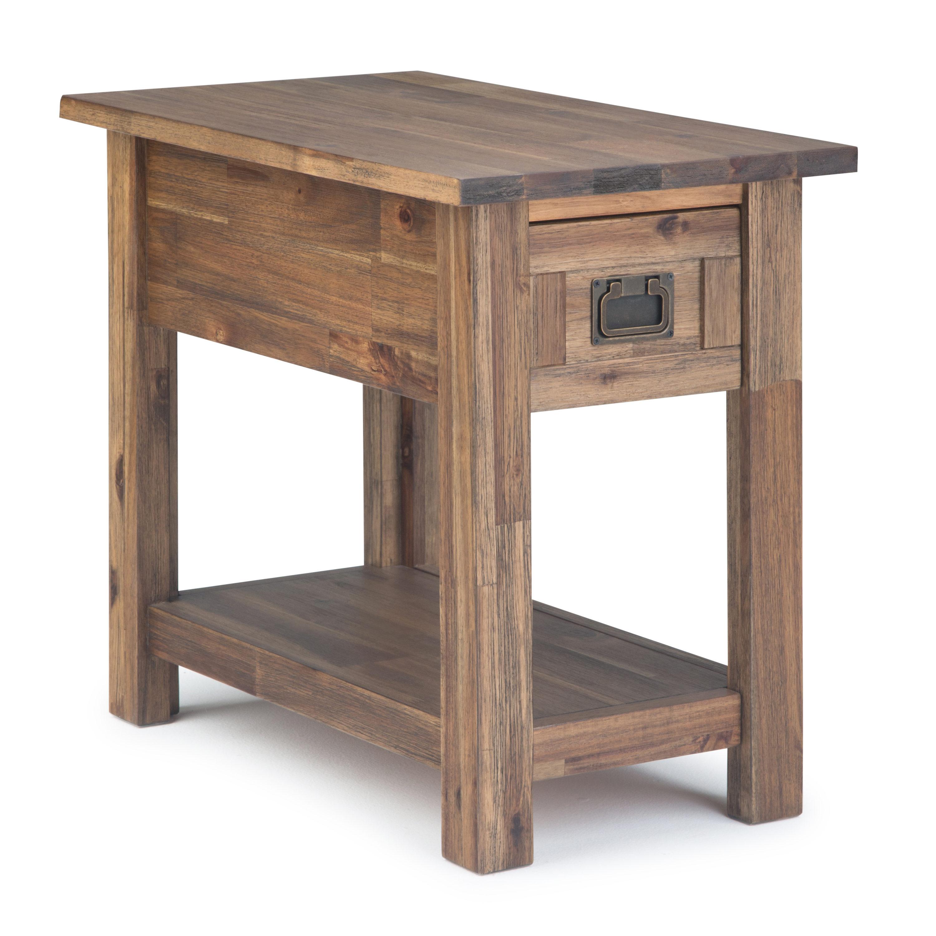 Rustic Natural Aged Brown Acacia Wood Narrow Side Table with Storage