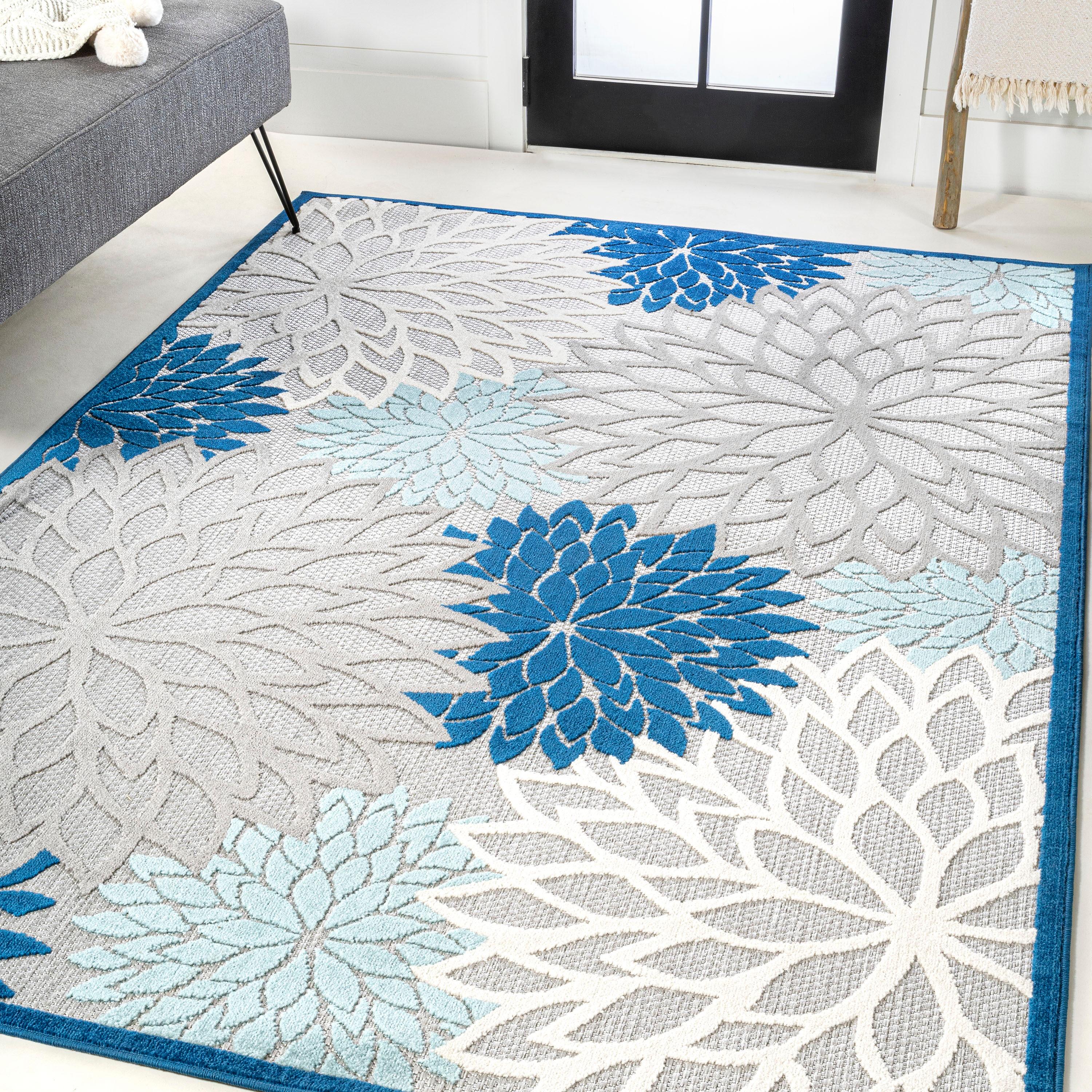 3'x5' Minori Floral Indoor/Outdoor Area Rug, Blue/Gray - JONATHAN Y