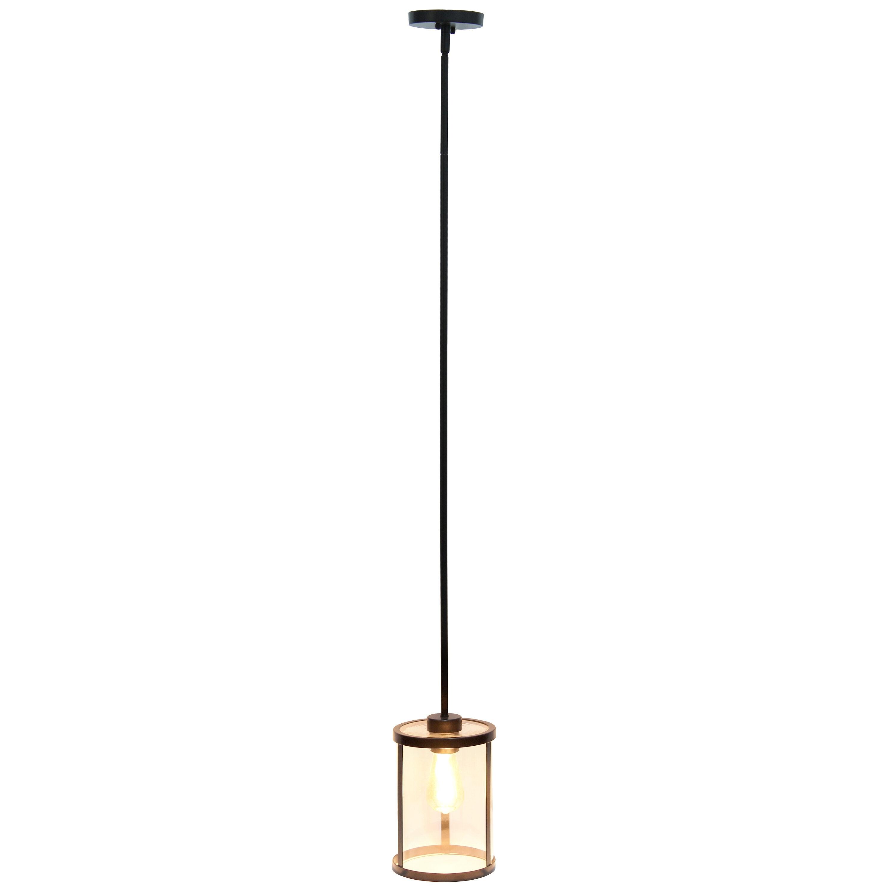 1-Light 9.25" Modern Farmhouse Adjustable Hanging Cylindrical Clear Glass Pendant Fixture with Metal Accent Black - Lalia Home: Industrial Style