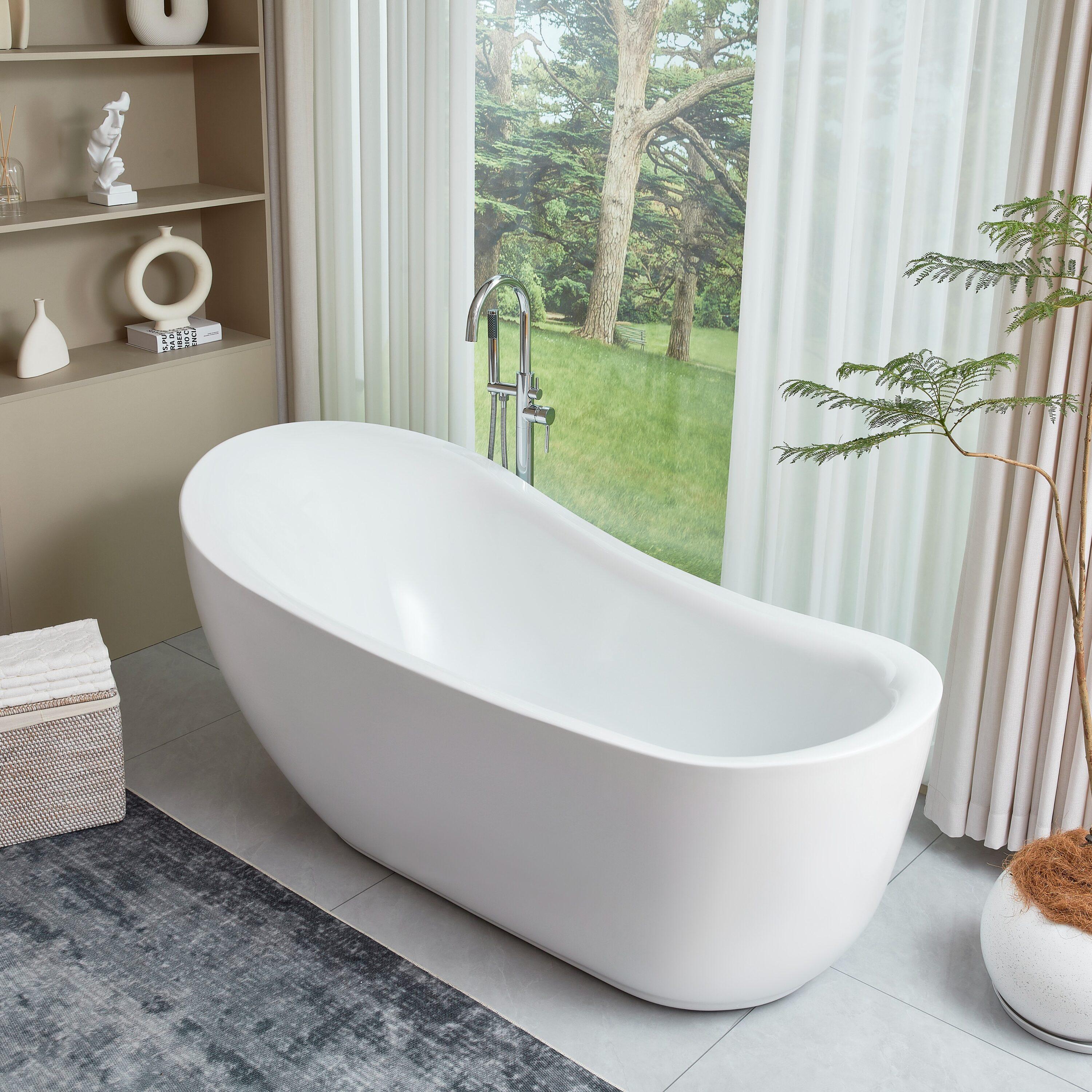 Vanity Art 71" x 34" Acrylic Freestanding Bathtub Contemporary Soaking Tub with Overflow and Pop-Up Drain, VA6512-L